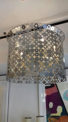 1970s Chandelier with Murano Glass Heart and Psychedelic Aluminium Surround