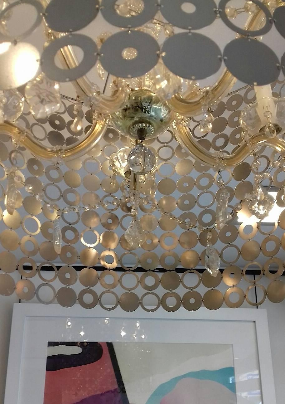 1970s Chandelier with Murano Glass Heart and Psychedelic Aluminium Surround In Excellent Condition For Sale In Saint-Ouen, FR