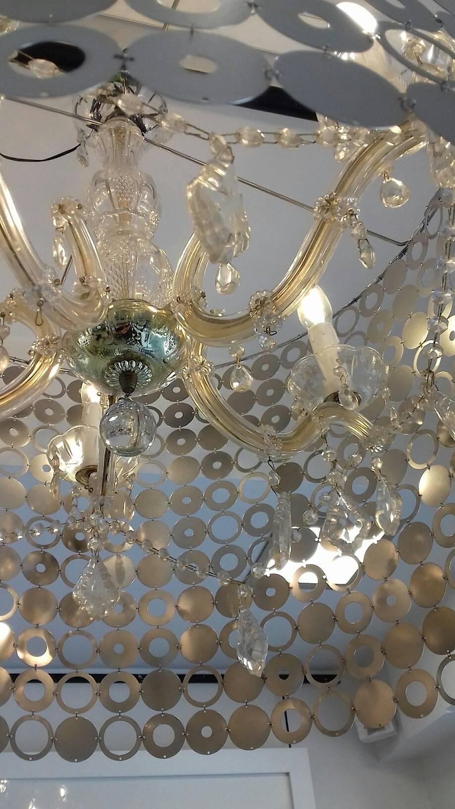 Late 20th Century 1970s Chandelier with Murano Glass Heart and Psychedelic Aluminium Surround For Sale