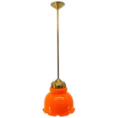 Retro 1970s Chandeliers with Orange Colored Glass Shade