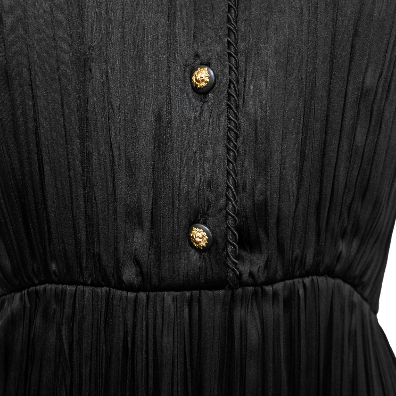 1970s Chanel Creations Black Silk Micro Pleated Shirt Dress For Sale 1