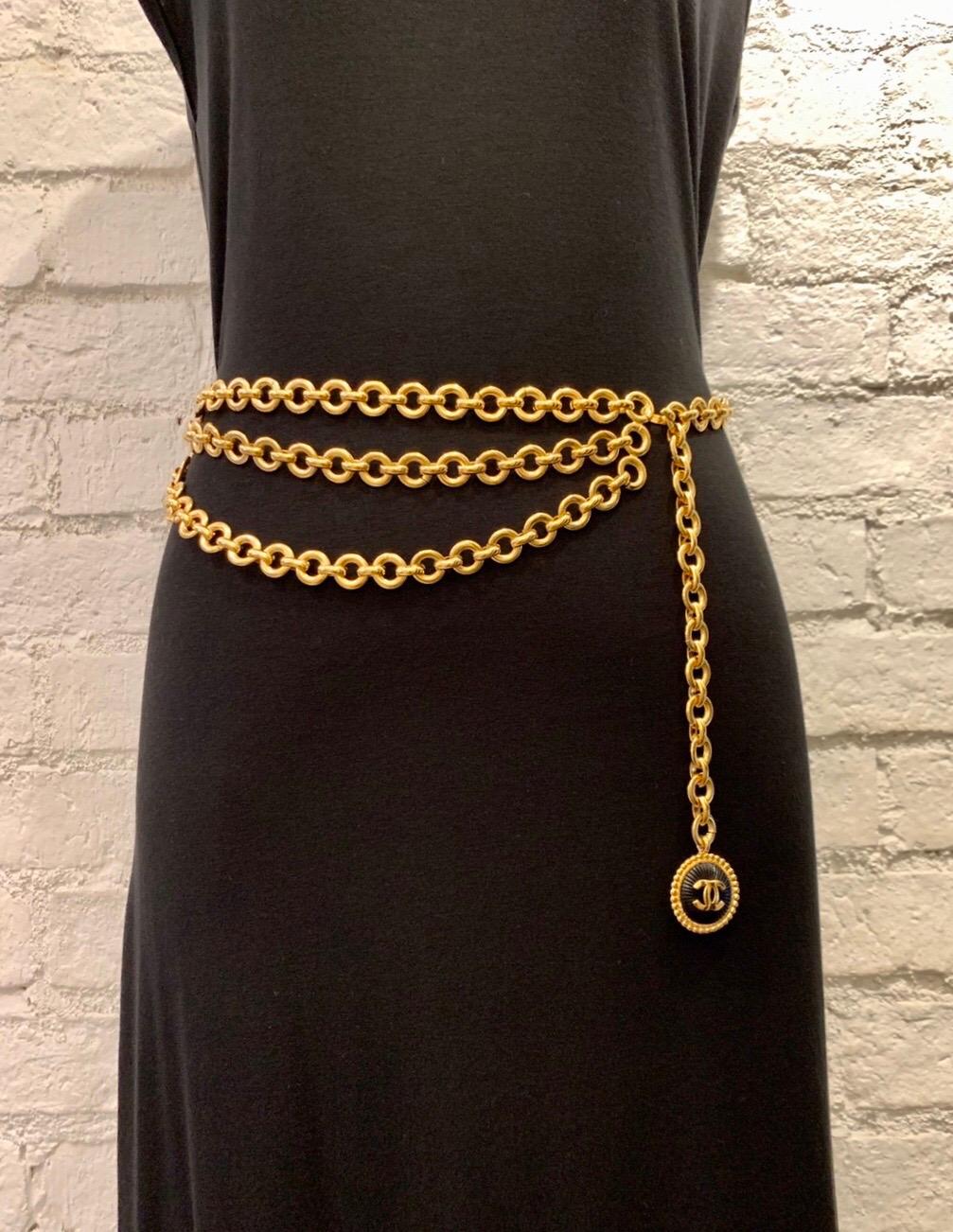1970s CHANEL Gold Plated Triple Chain Belt Necklace 1