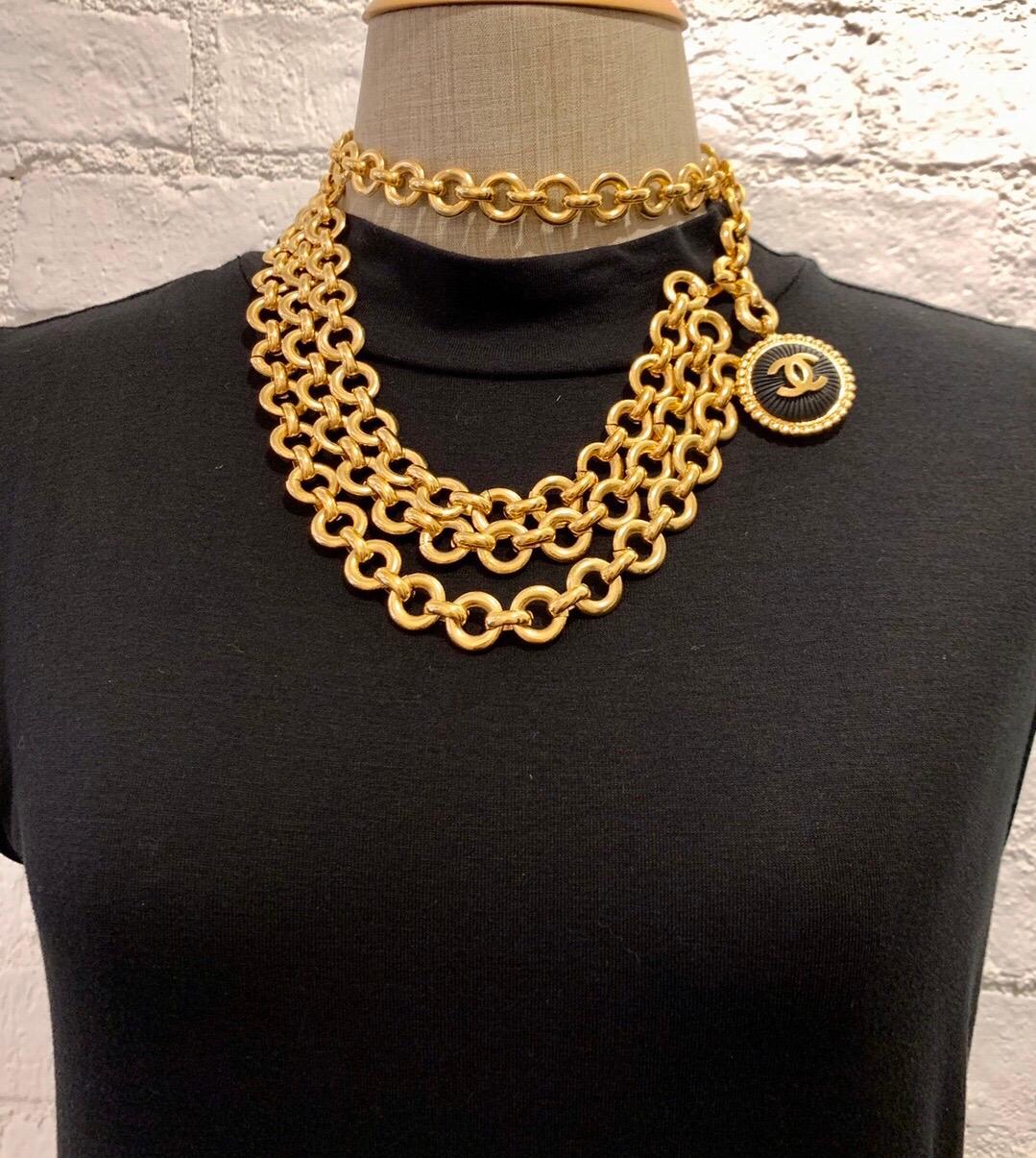 1970s CHANEL Gold Plated Triple Chain Belt Necklace 2