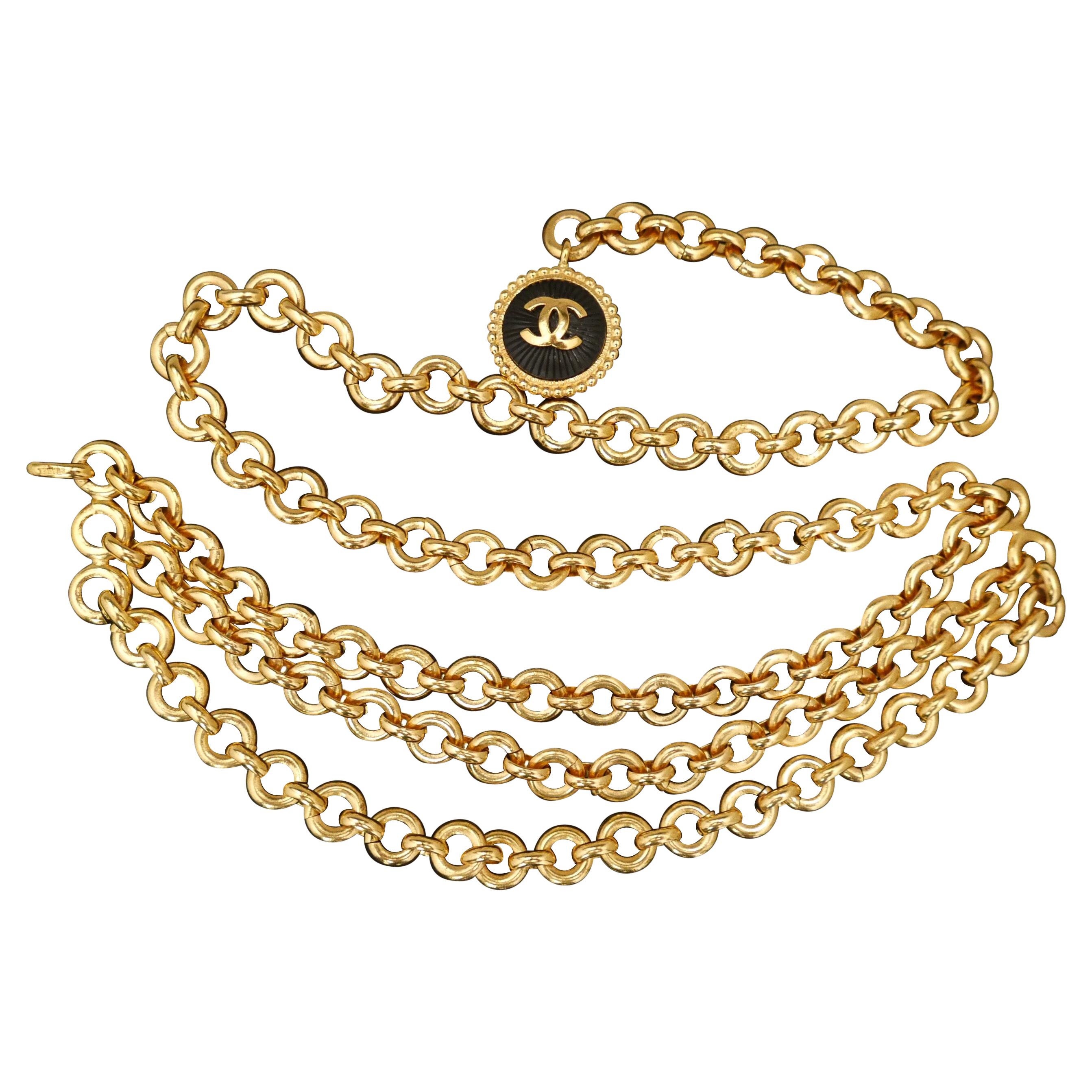 1970s CHANEL Gold Plated Triple Chain Belt Necklace
