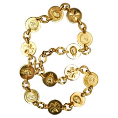 Vintage Chanel Gold Toned Coco Ladybug Clover Chaim Belt Necklace 