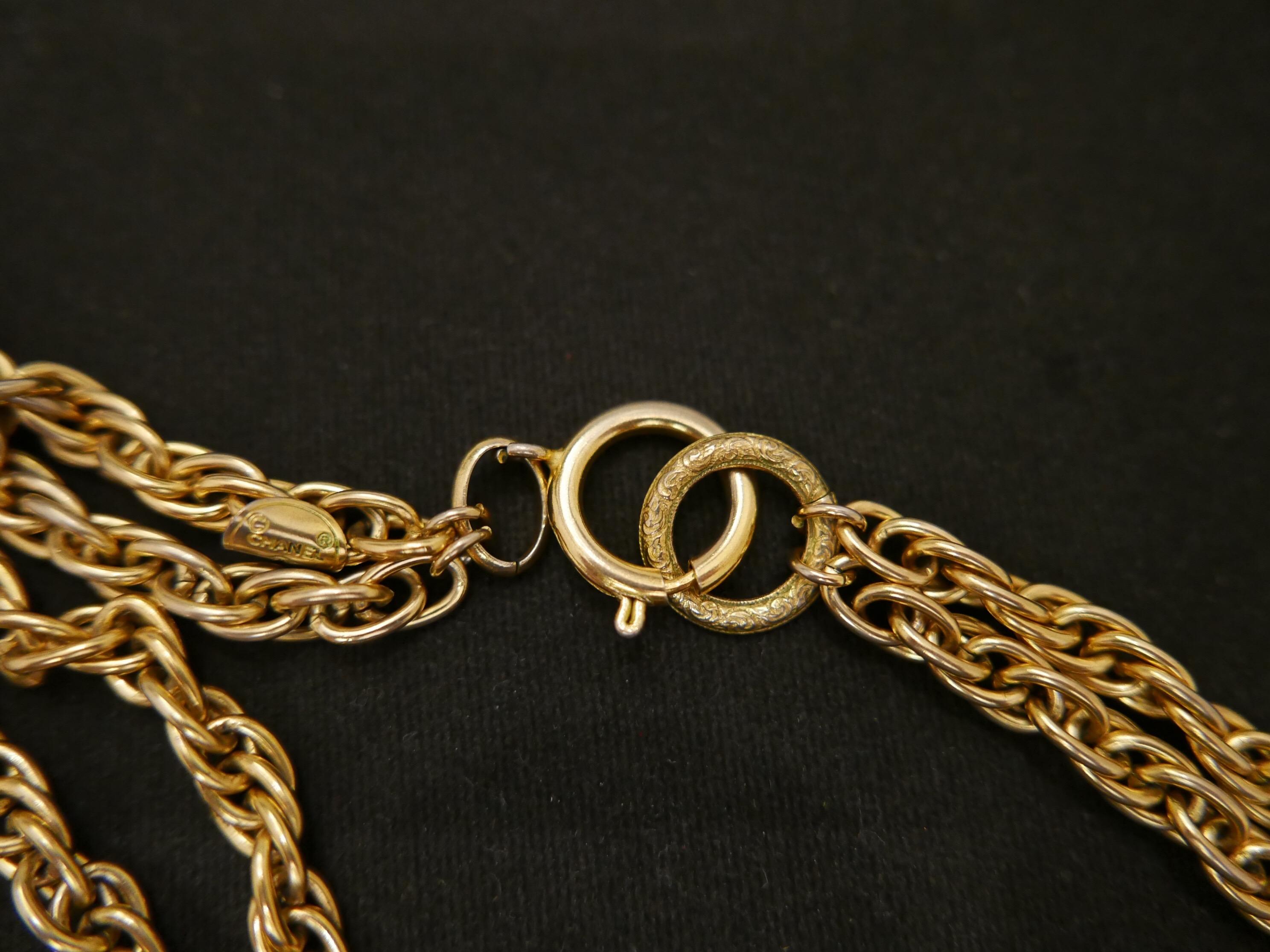 Women's or Men's 1970s Chanel Gold Toned Double Chain CC Charm Necklace