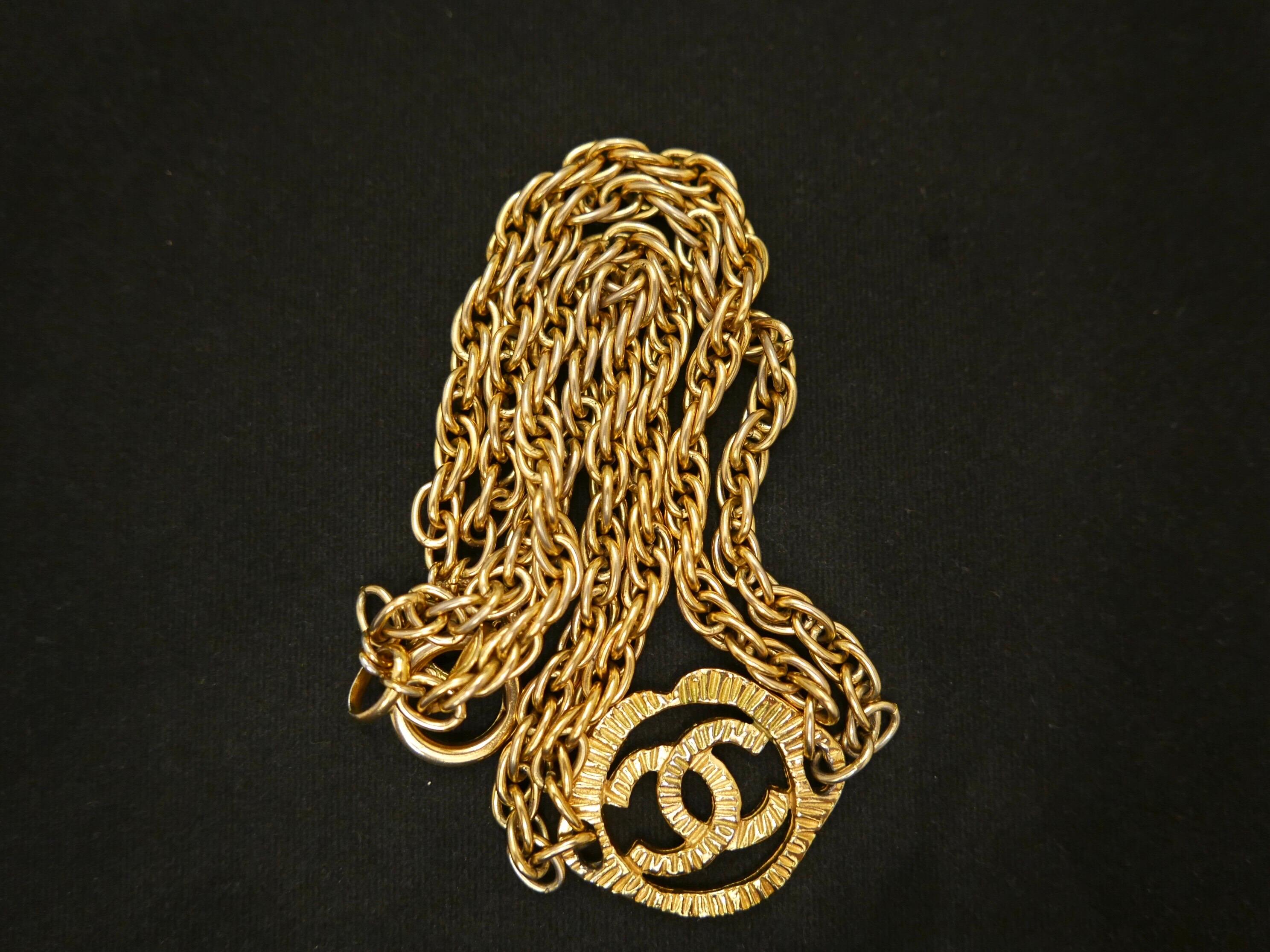 1970s Chanel Gold Toned Double Chain CC Charm Necklace 1