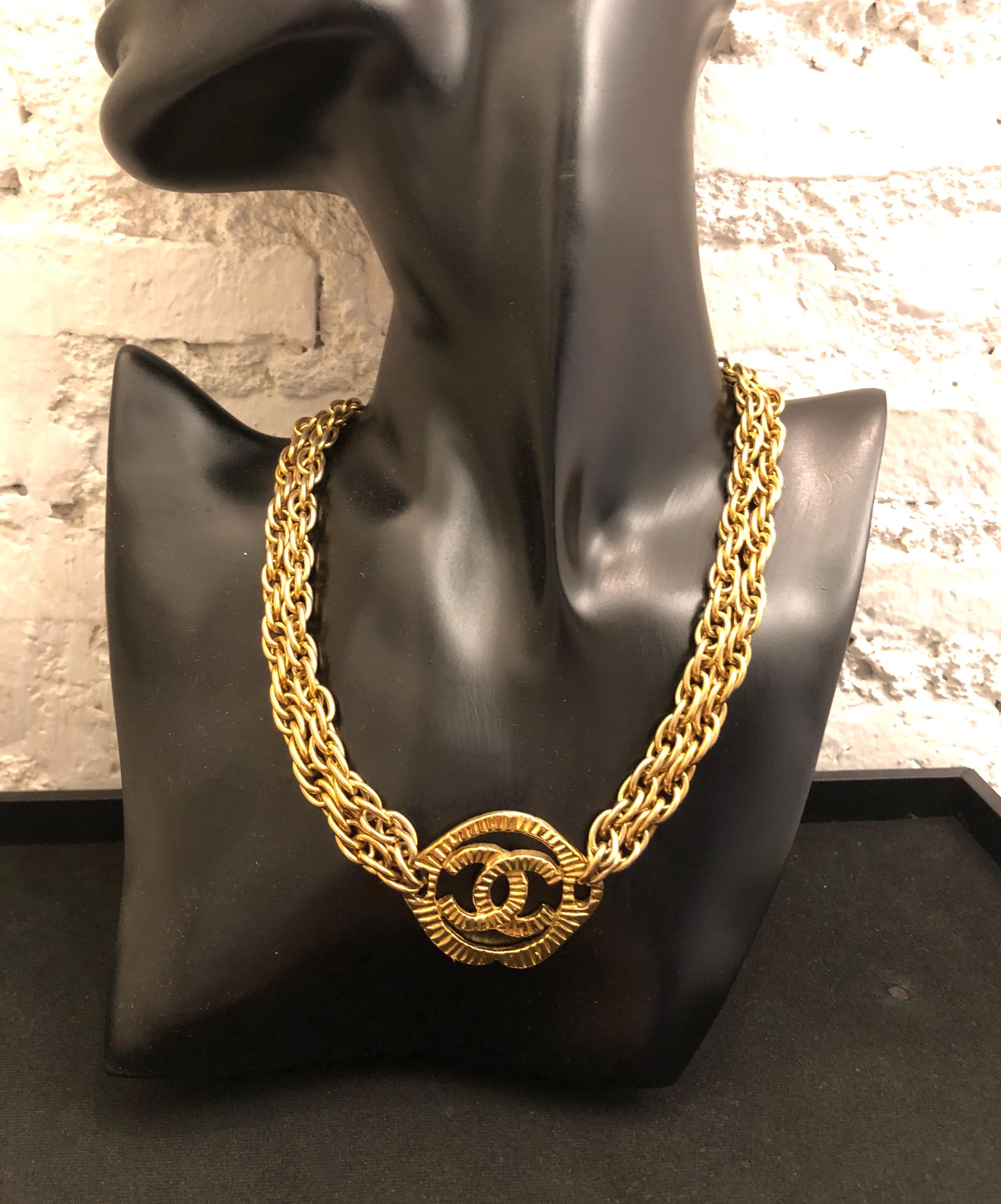 1970s Chanel Gold Toned Double Chain CC Charm Necklace 2