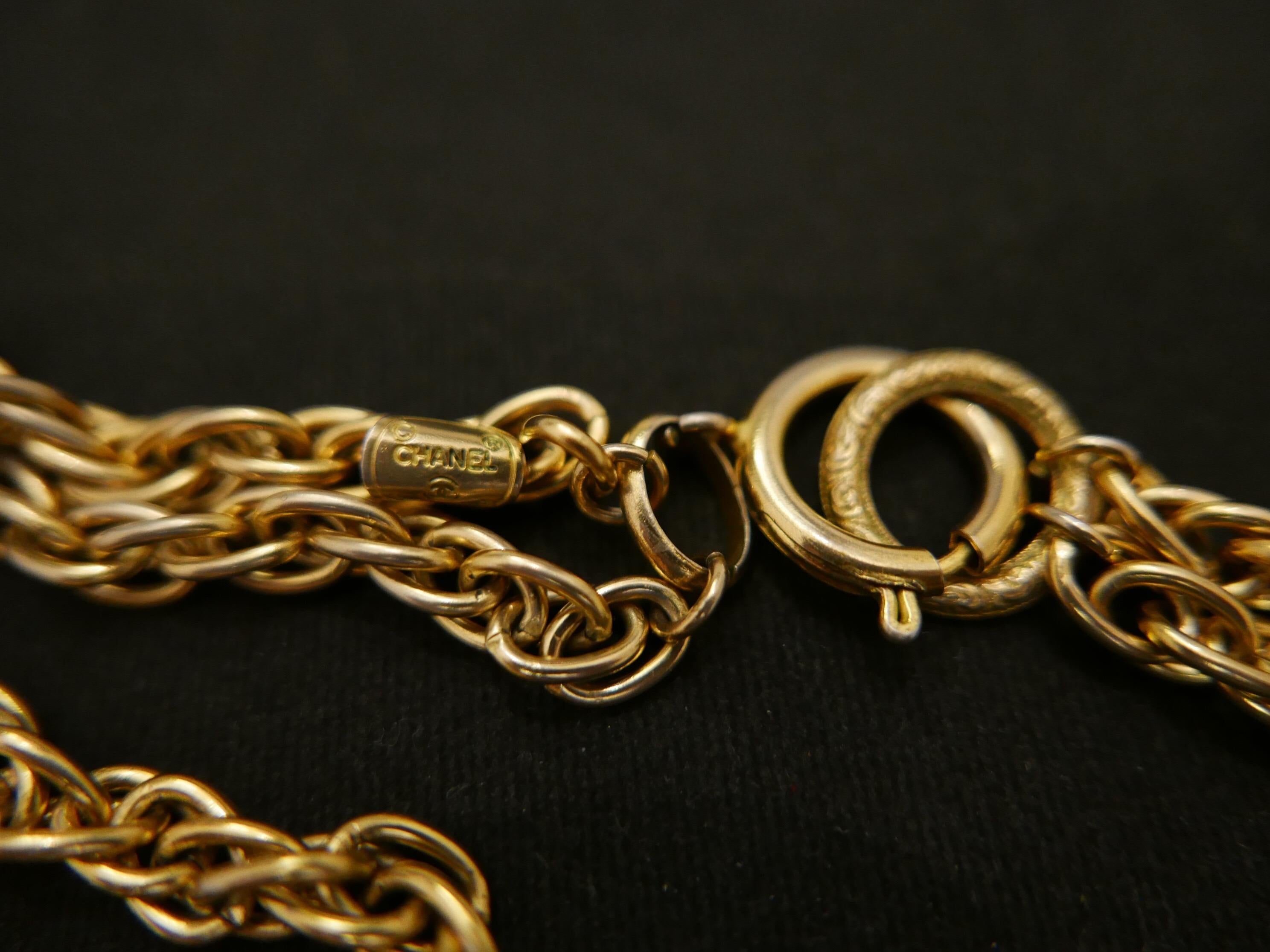 1970s Chanel Gold Toned Double Chain CC Charm Necklace 3