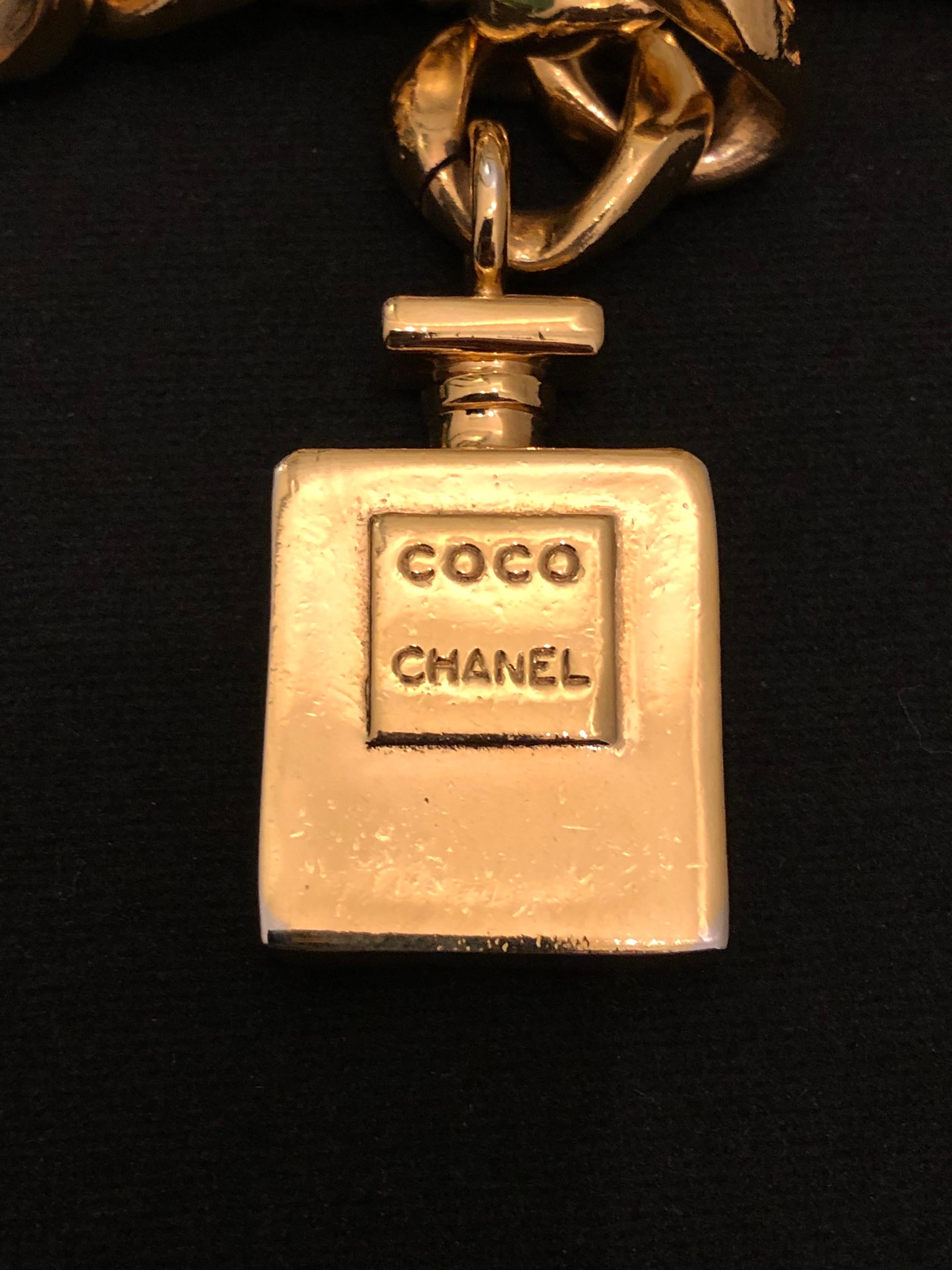 Brown 1980s Vintage CHANEL Gold Toned Perfume Chain Belt For Sale