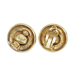 1970s Chanel Goldtone Earrings with Large Rhinestone