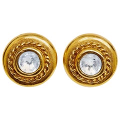 1970s Chanel Goldtone Earrings with Large Rhinestone