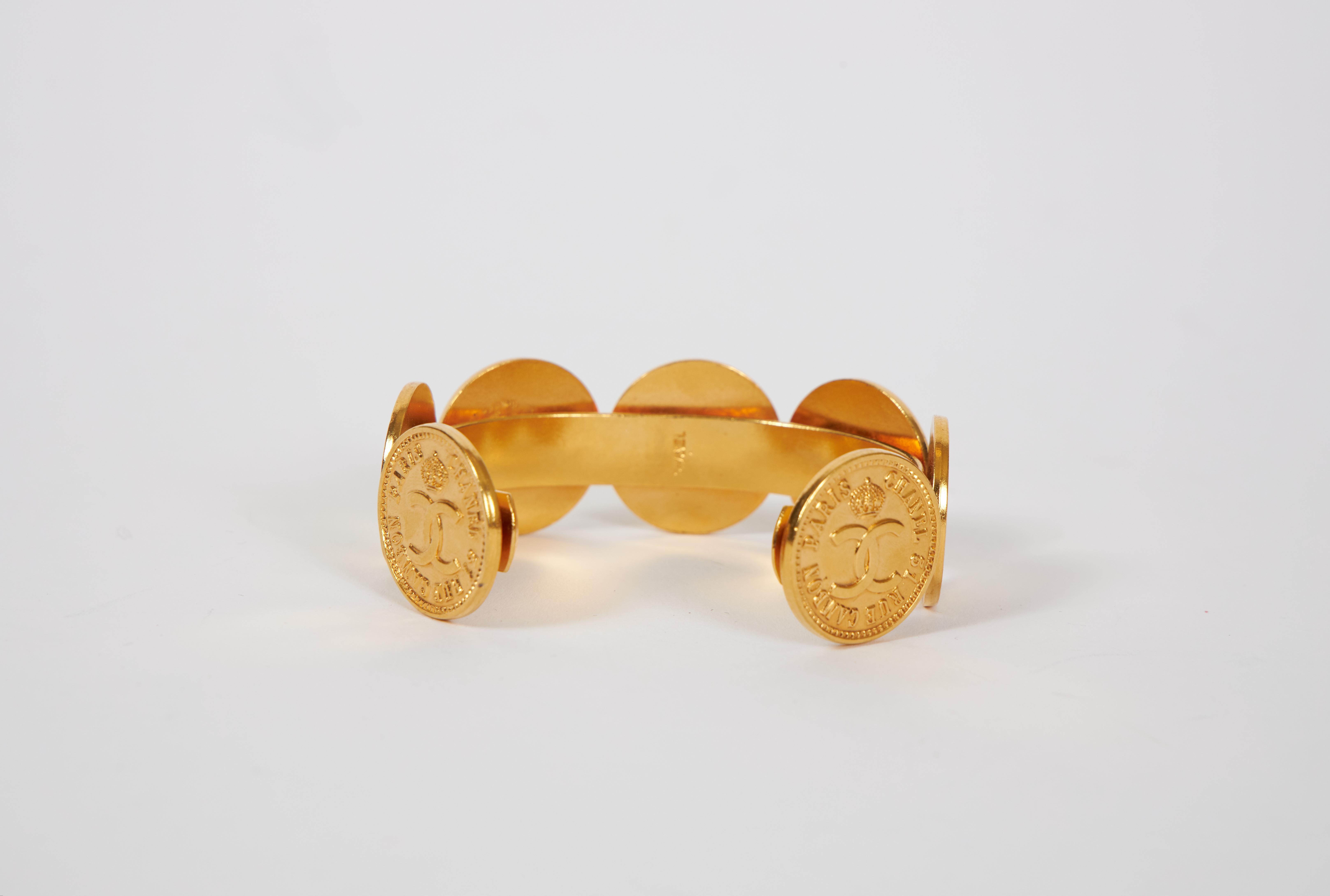 1970s Chanel Logo Coins Cuff Bracelet In Excellent Condition In West Hollywood, CA