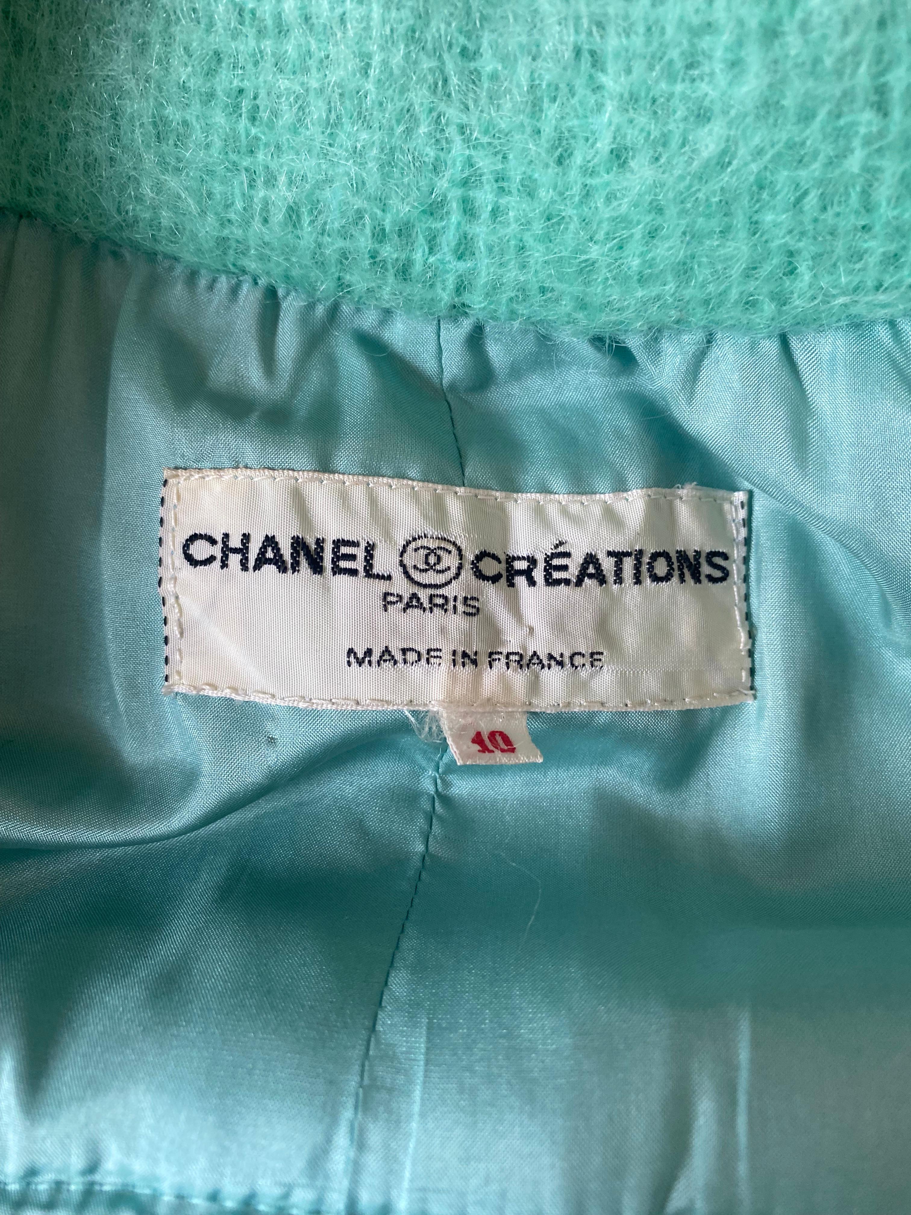 1970s Chanel Mohair Silk-Lined Seafoam Green Coat For Sale 4