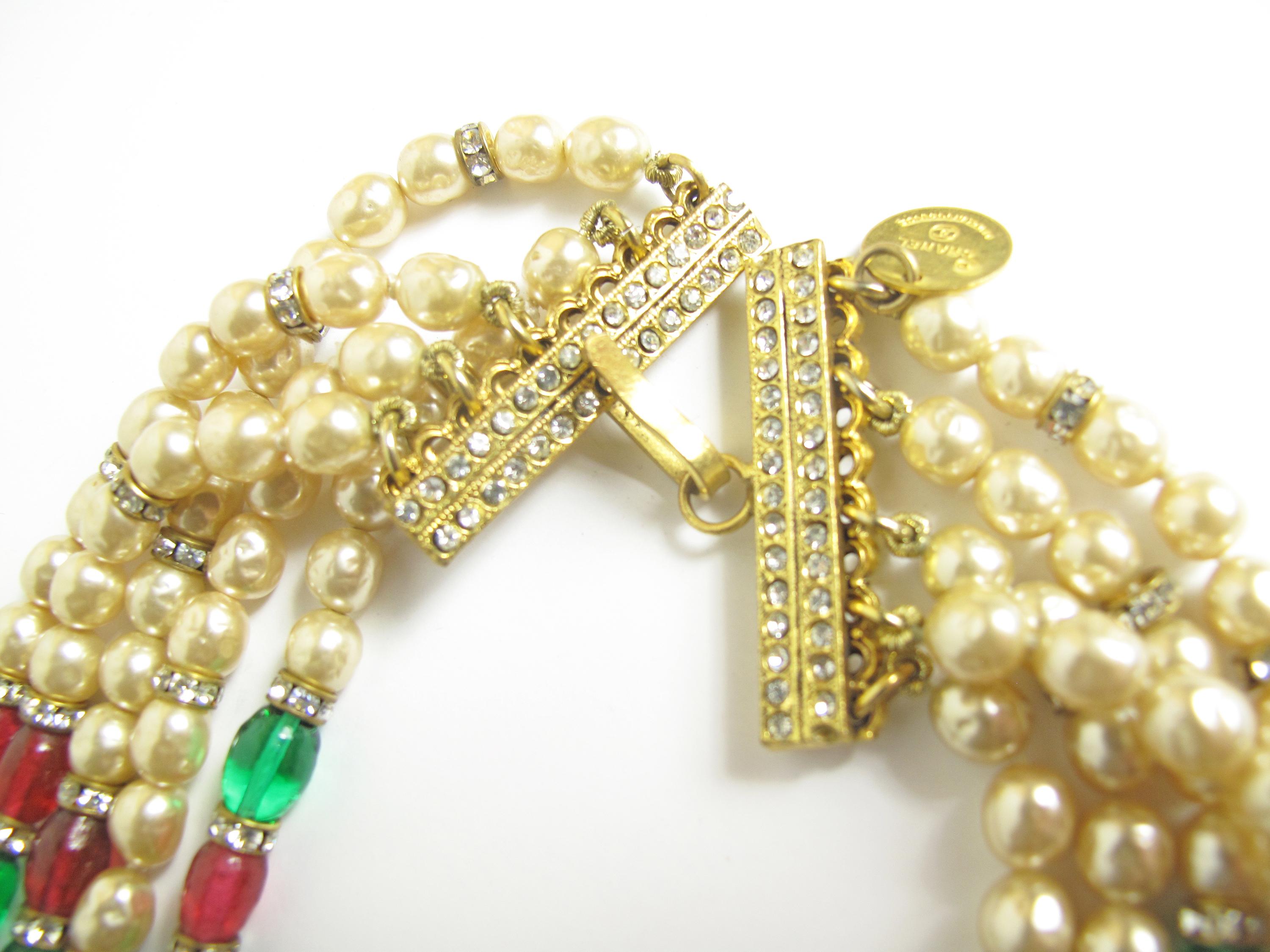 1970s Chanel Multi-strand Gripoix, Faux Pearls and Crystal Necklace In Good Condition In Austin, TX