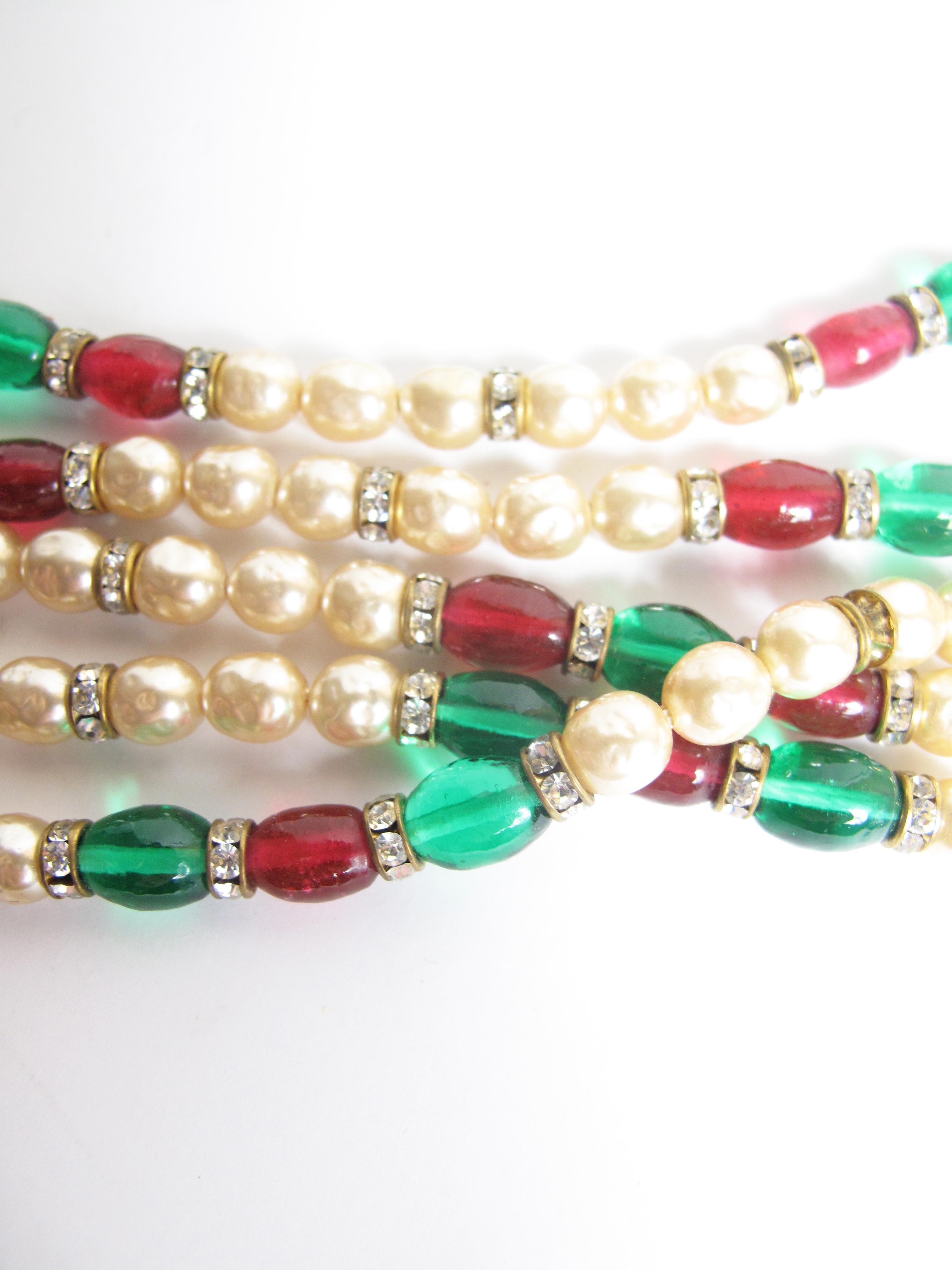 Women's or Men's 1970s Chanel Multi-strand Gripoix, Faux Pearls and Crystal Necklace