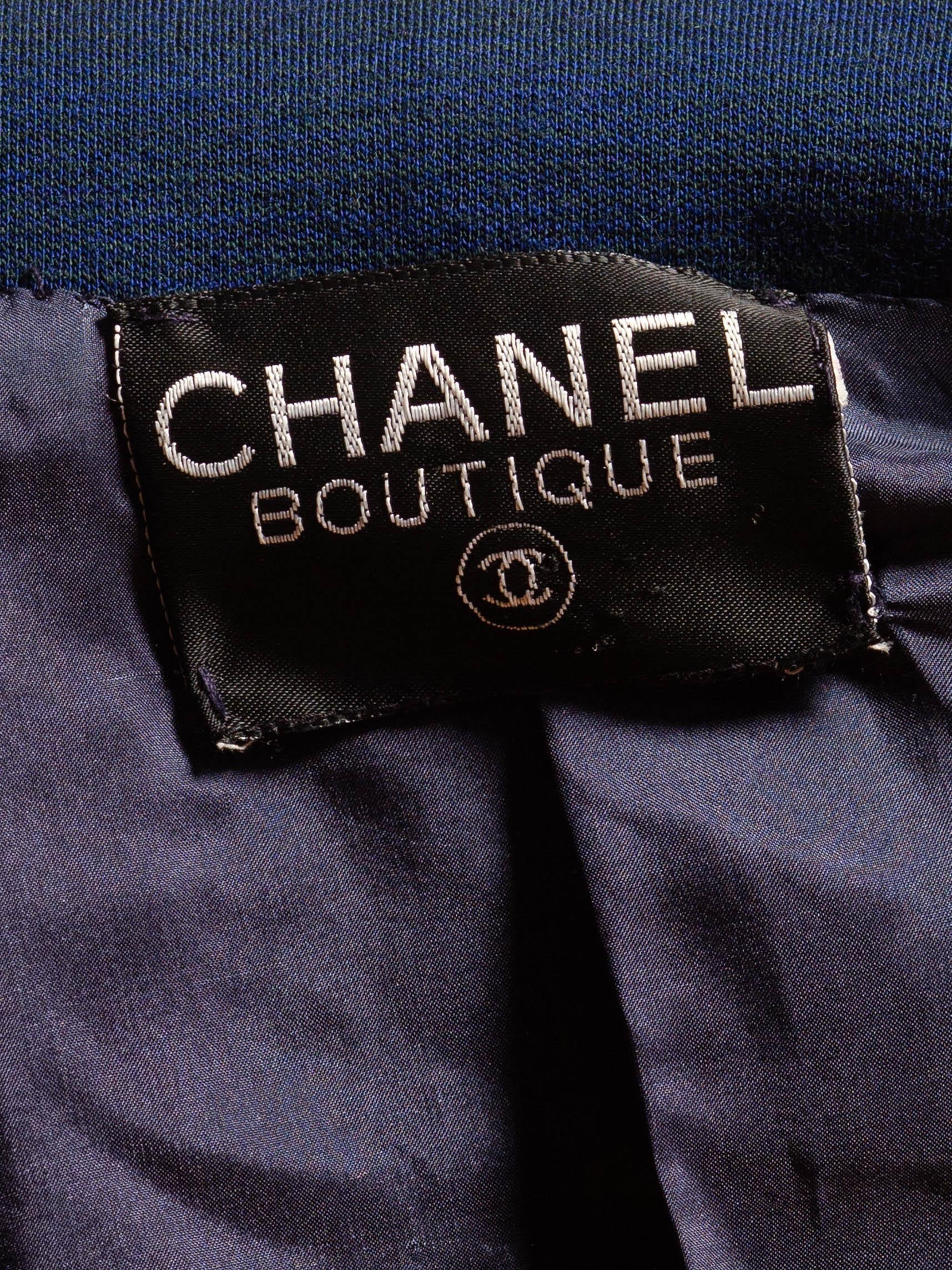 1970S Chanel Navy Blue Wool Blend Jersey Pant Suit With Black Satin Trim & Gold Buttons