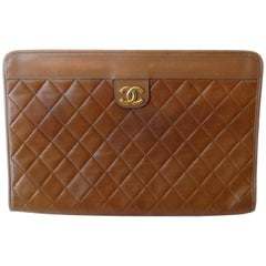 1970s Chanel Quilted Brown Leather Clutch