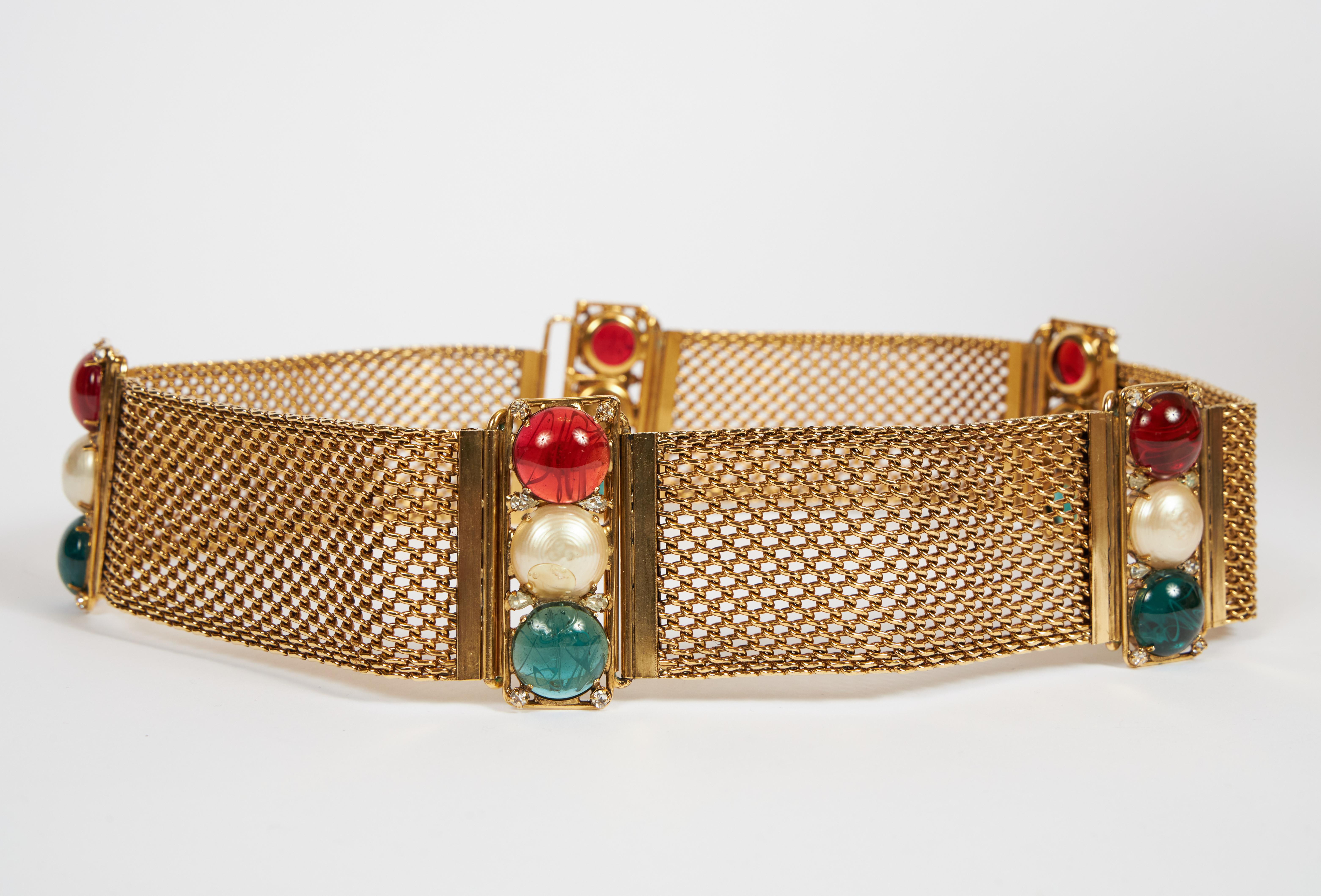 Brown 1970's Chanel Rare Gripoix Mesh Jewel Belt For Sale
