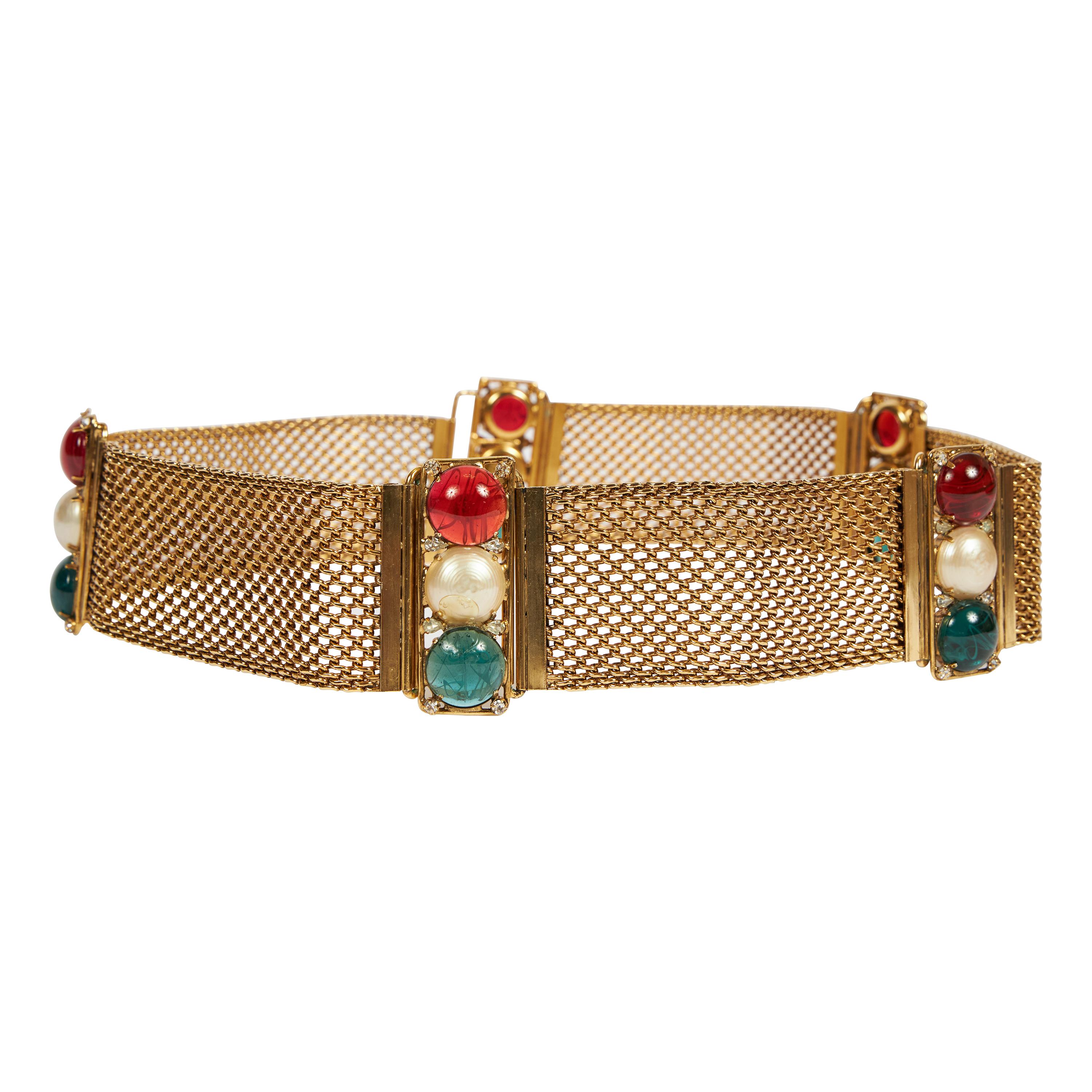 1970's Chanel Rare Gripoix Mesh Jewel Belt For Sale