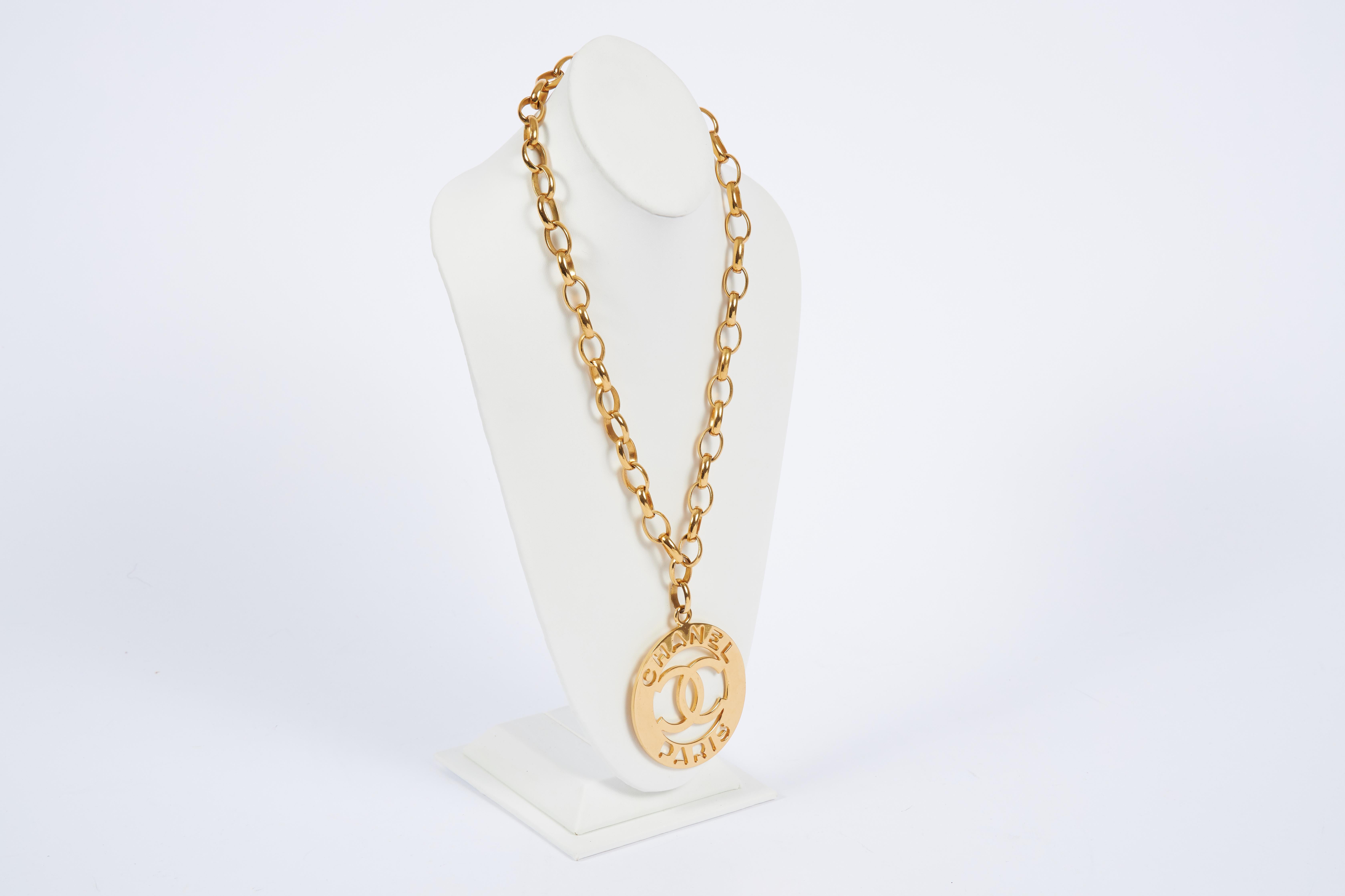1970's Chanel Rare XLG Gold CC Pendant Necklace In Excellent Condition In West Hollywood, CA