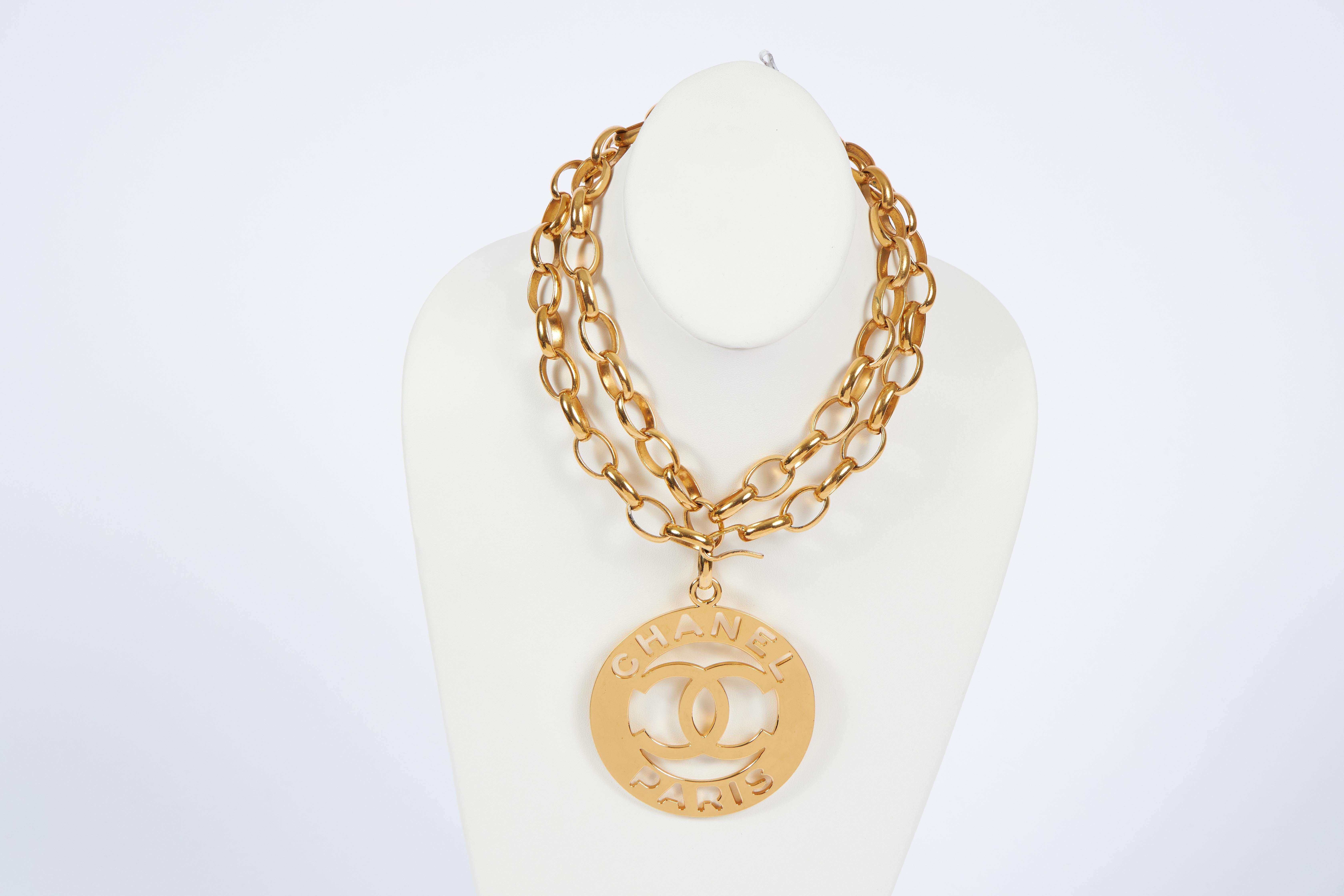 Women's 1970's Chanel Rare XLG Gold CC Pendant Necklace