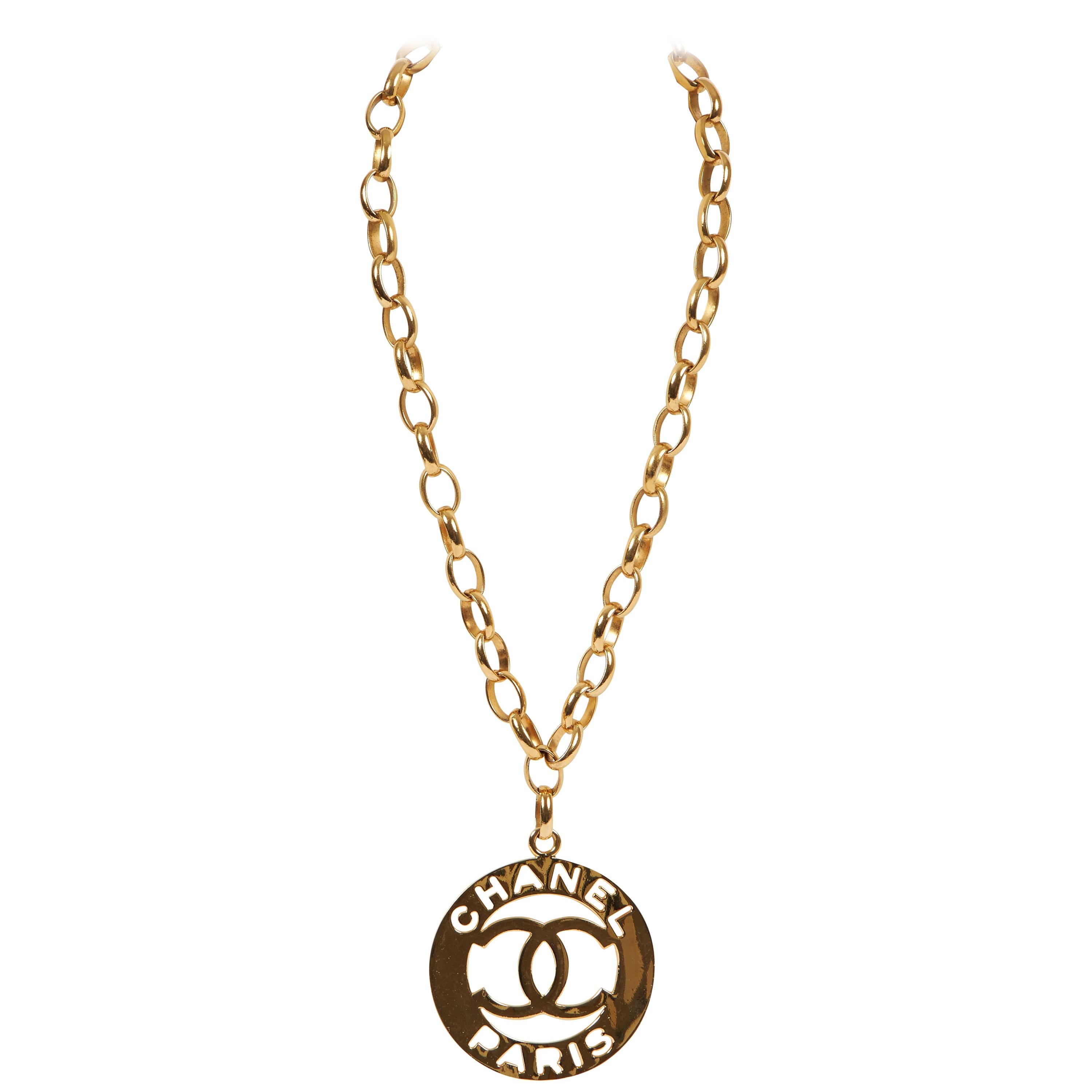 1970's Chanel Rare XLG Gold CC Pendant Necklace