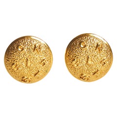 1970's Chanel Scattered Letters Gold Earrings