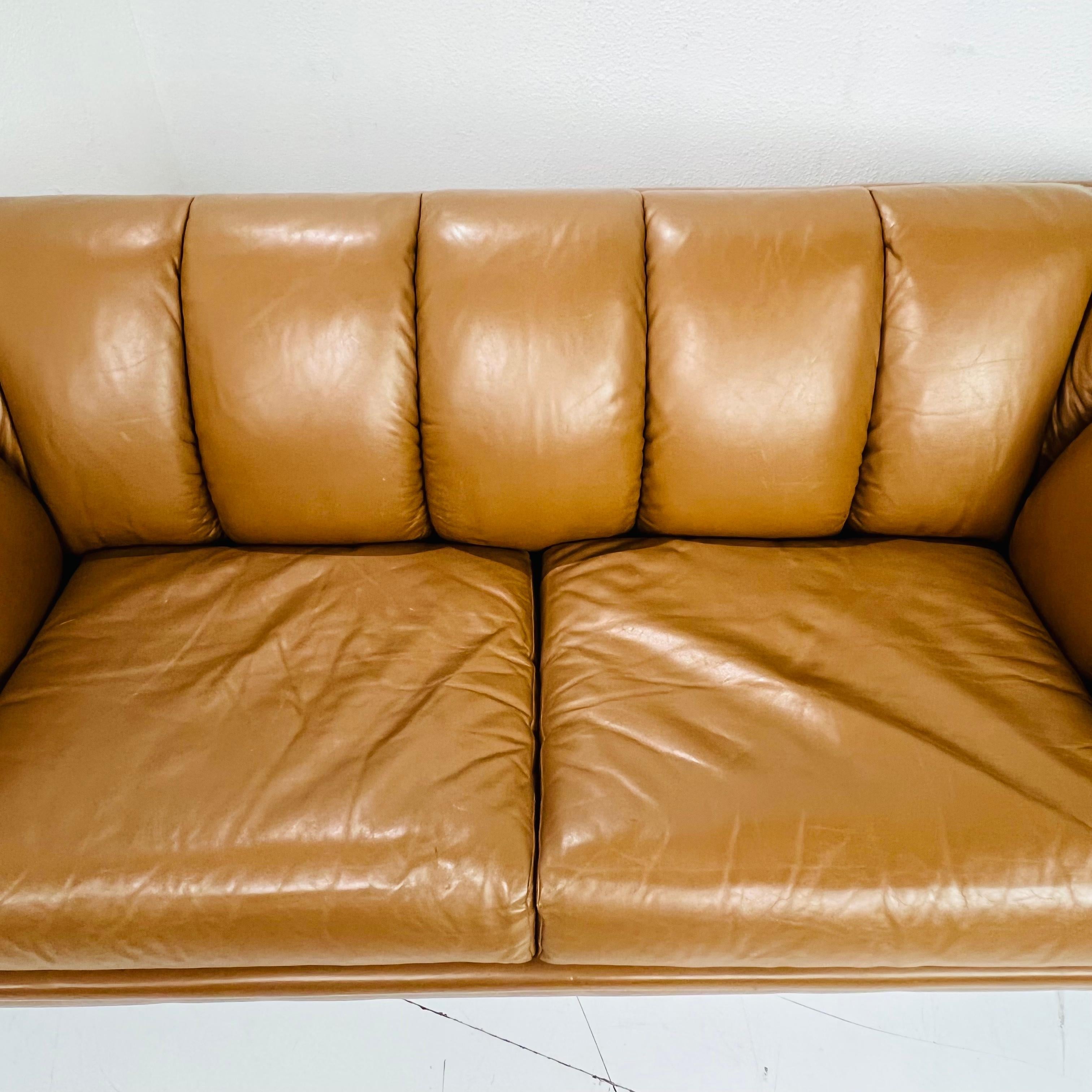1970's Channeled Leather Sofa by Metropolitan For Sale 8