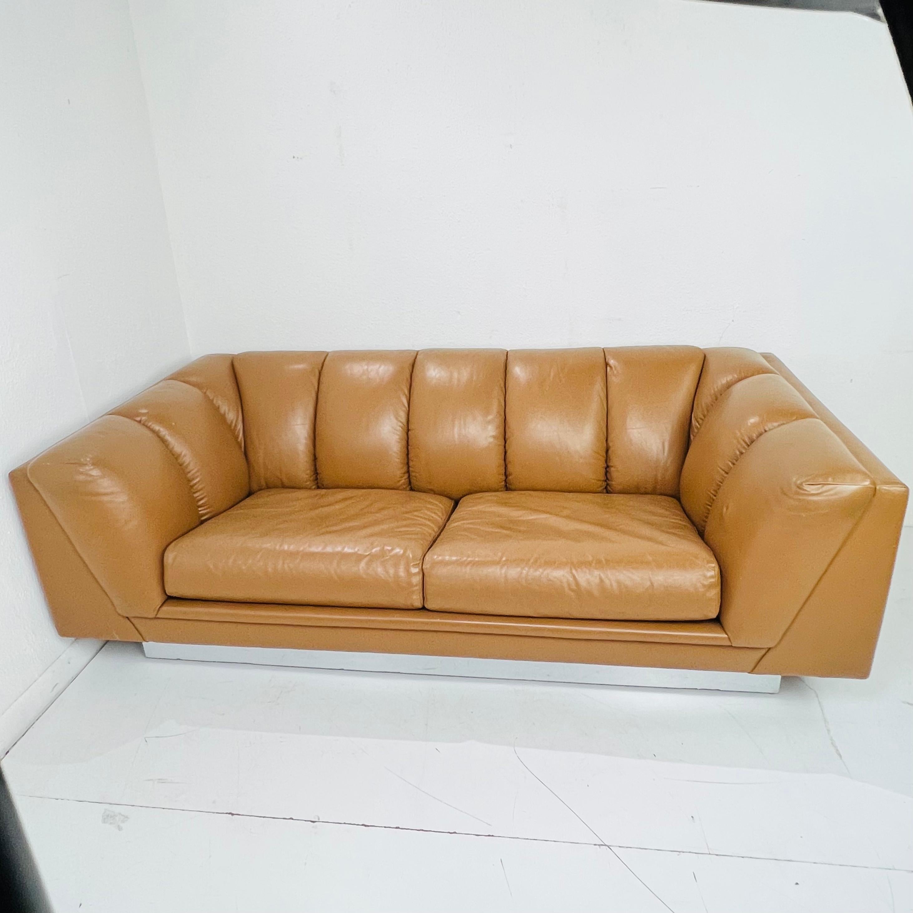 1970's Channeled Leather Sofa by Metropolitan For Sale 13