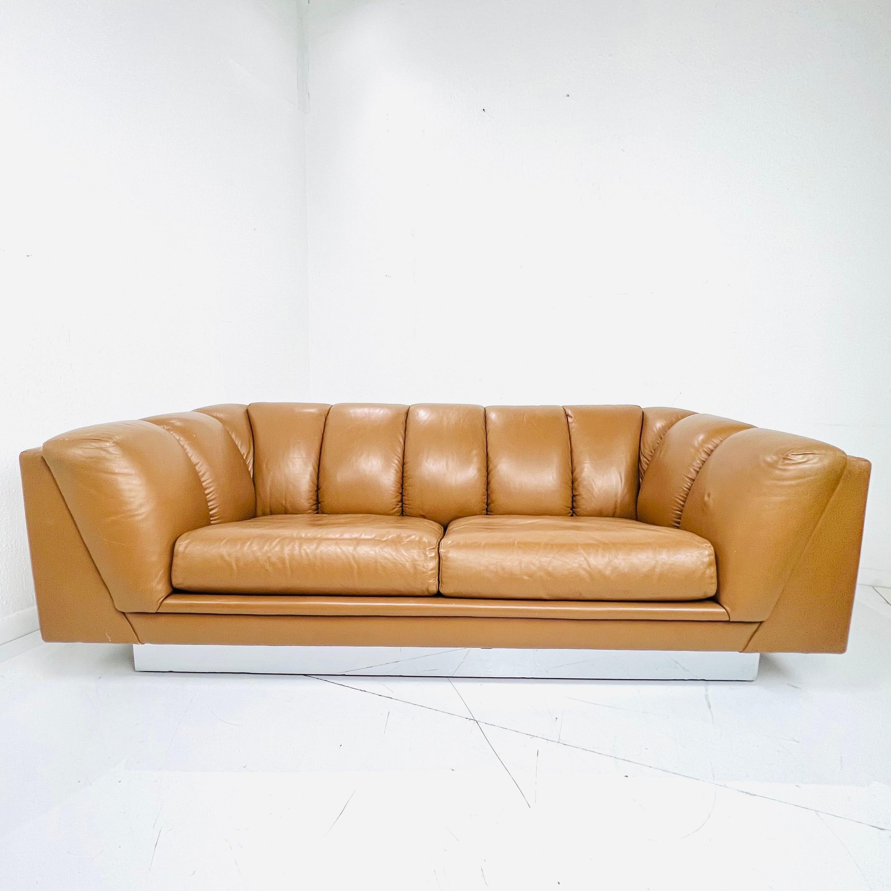 1970's Channeled Leather Sofa by Metropolitan For Sale 14