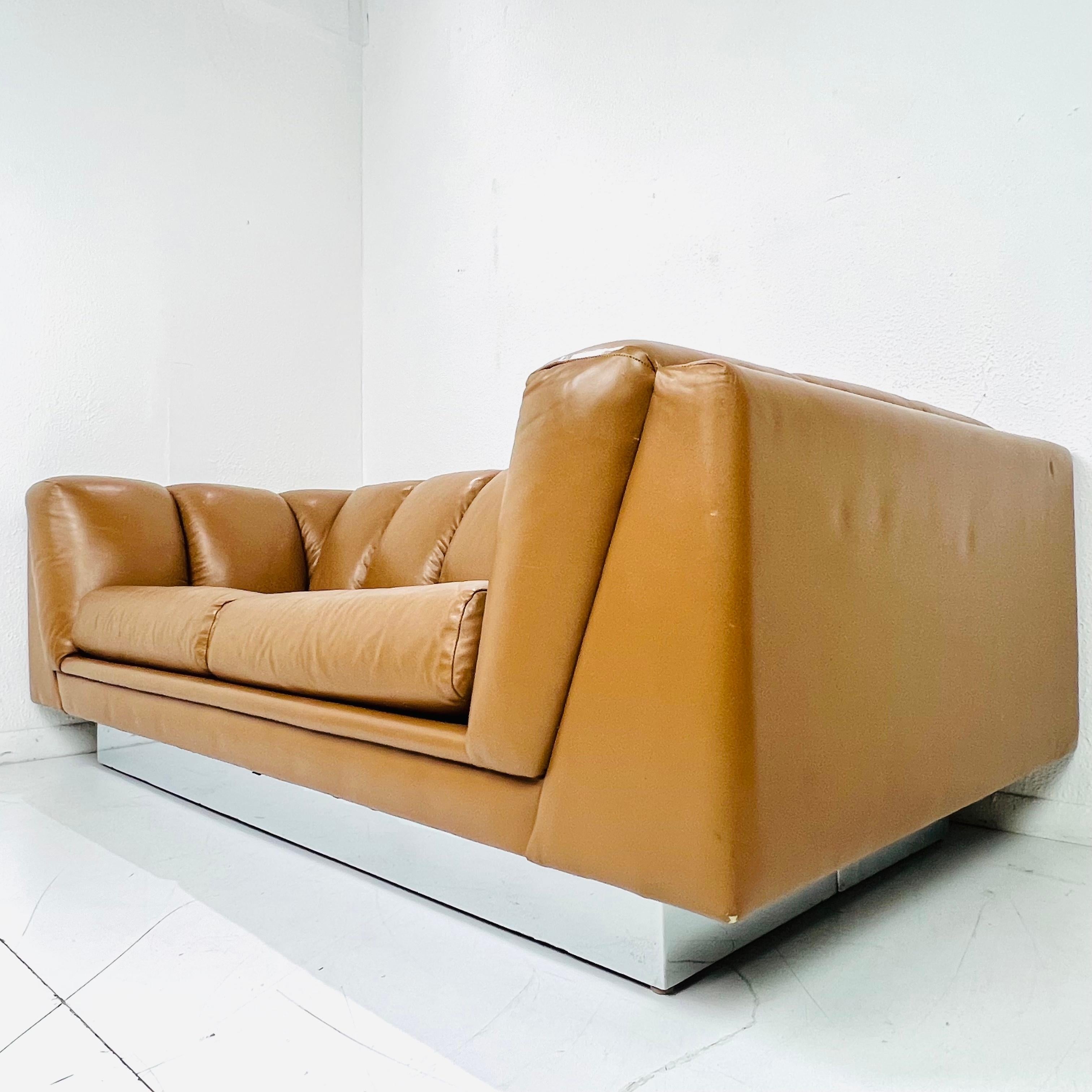 Post-Modern 1970's Channeled Leather Sofa by Metropolitan For Sale