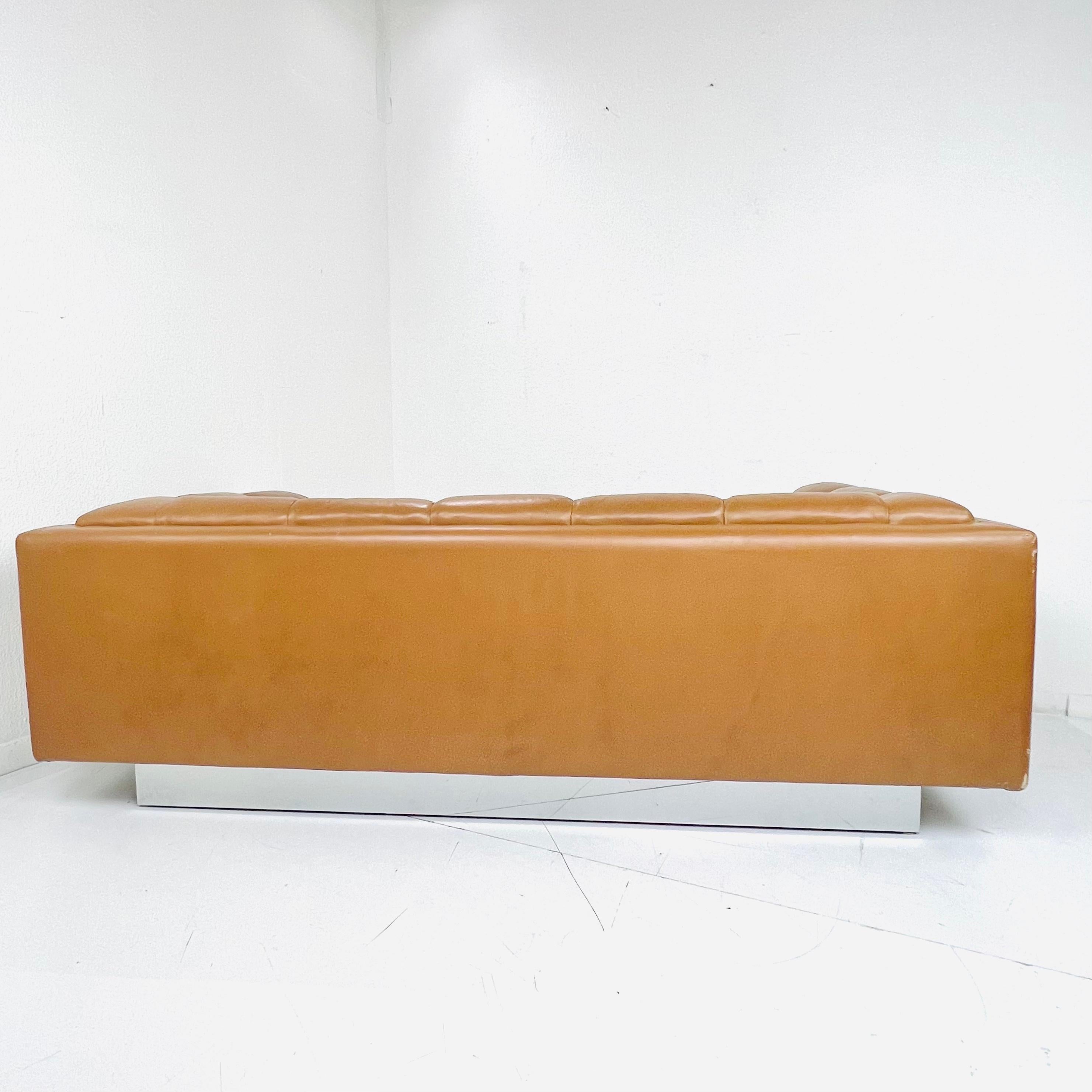 Late 20th Century 1970's Channeled Leather Sofa by Metropolitan For Sale