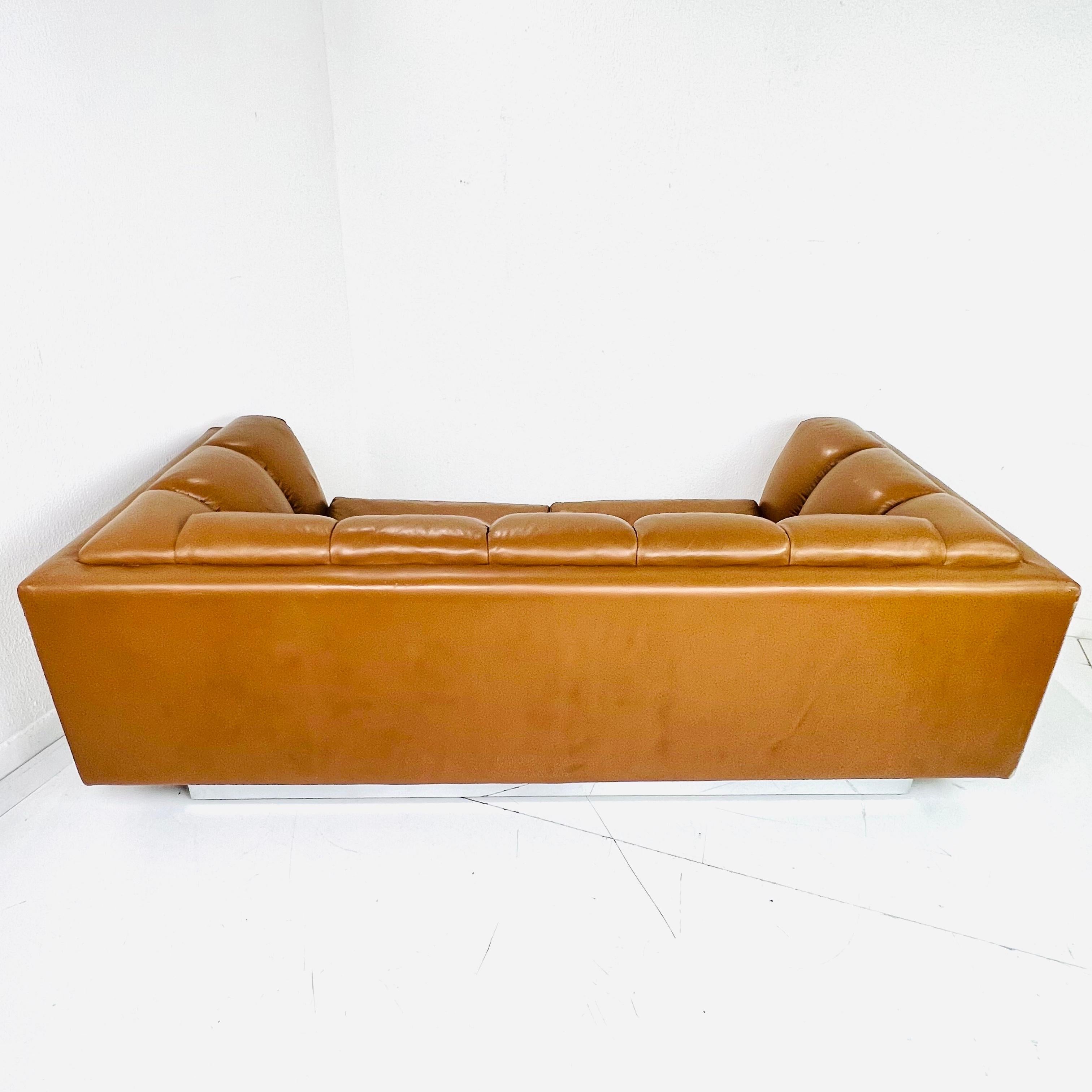 1970's Channeled Leather Sofa by Metropolitan For Sale 1
