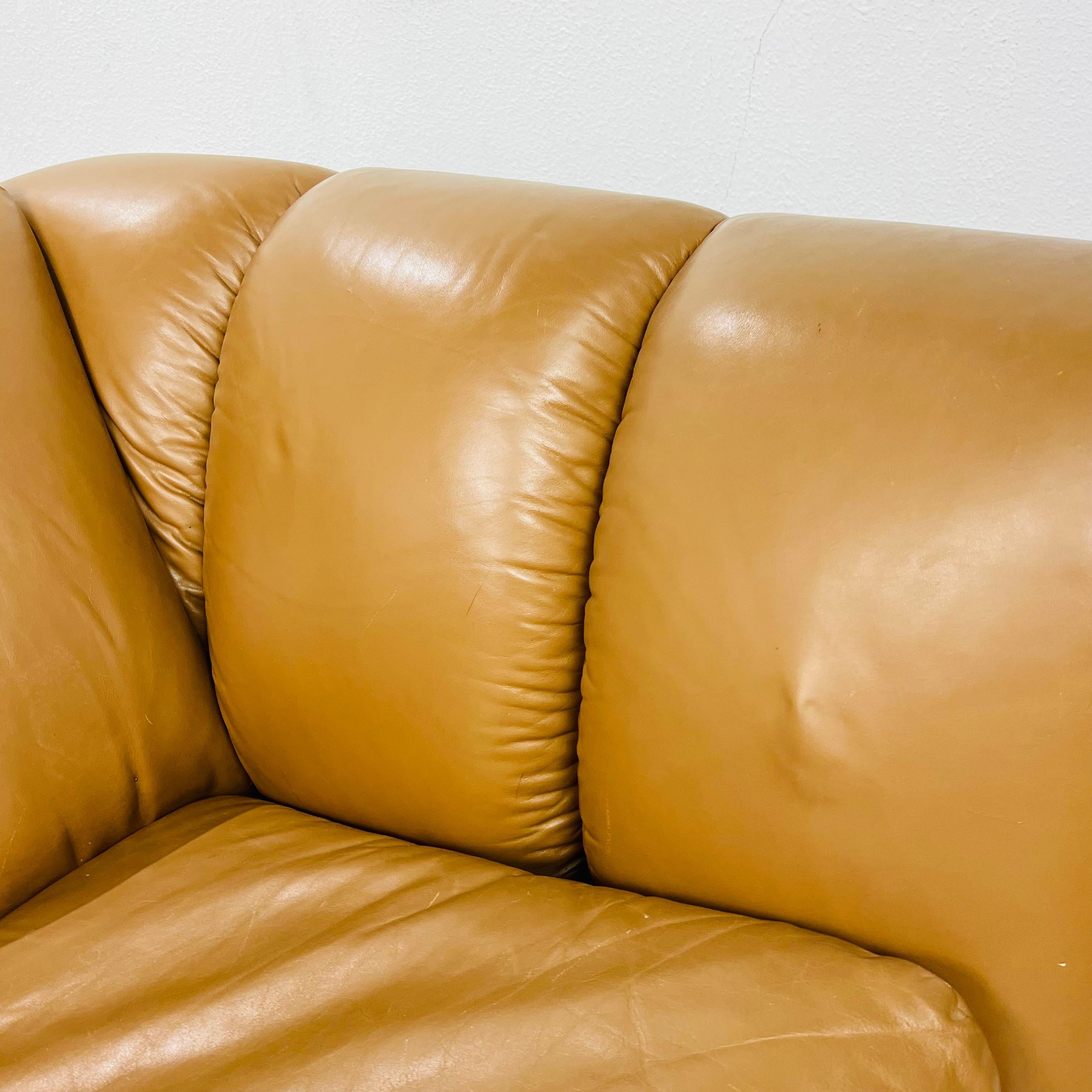 1970's Channeled Leather Sofa by Metropolitan For Sale 2