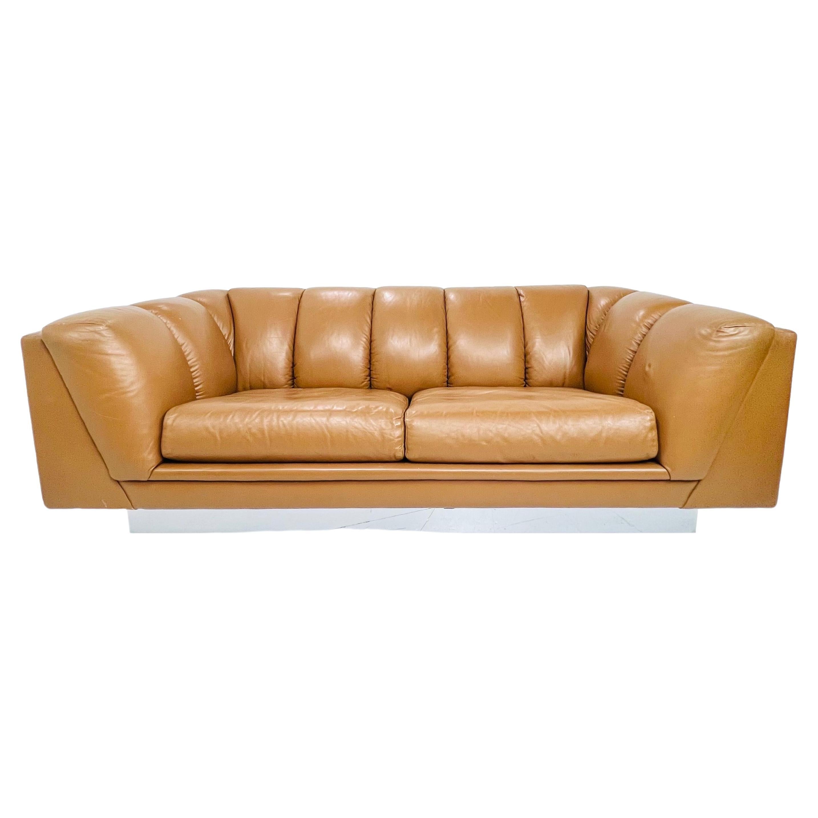 1970's Channeled Leather Sofa by Metropolitan