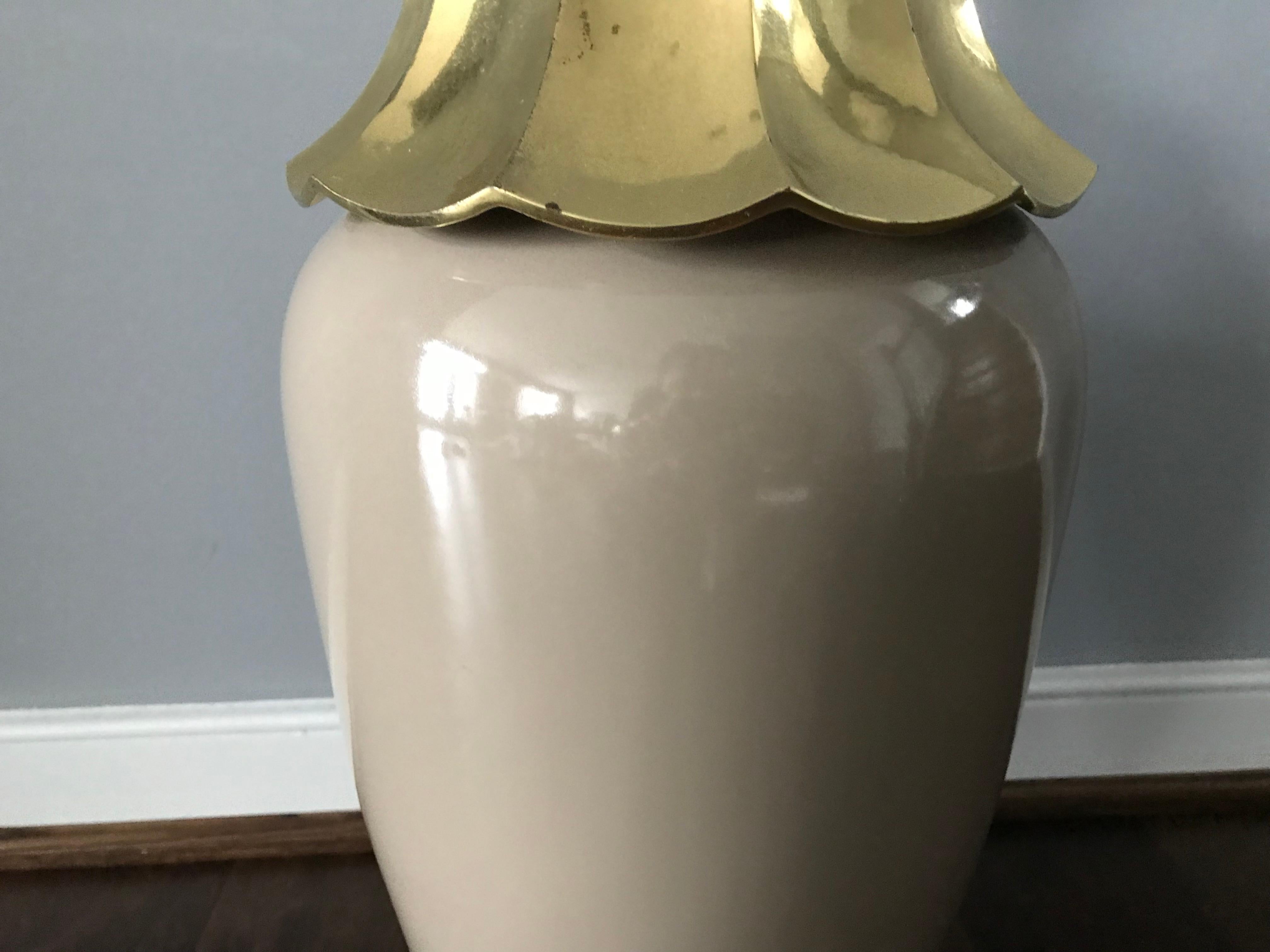 Chinoiserie 1970s Chapman Brass and Ceramic Pagoda Motif Lamp