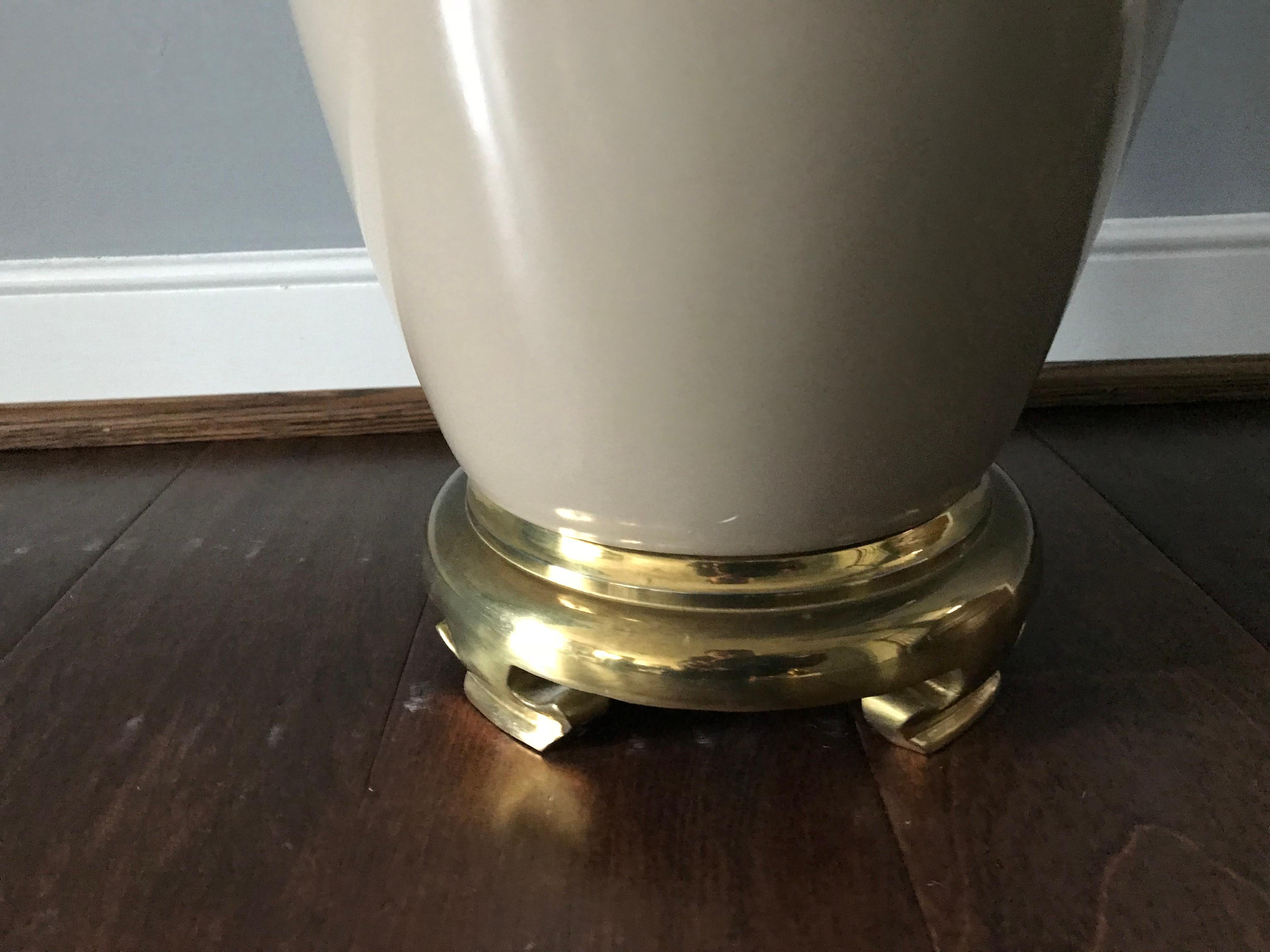 Polished 1970s Chapman Brass and Ceramic Pagoda Motif Lamp