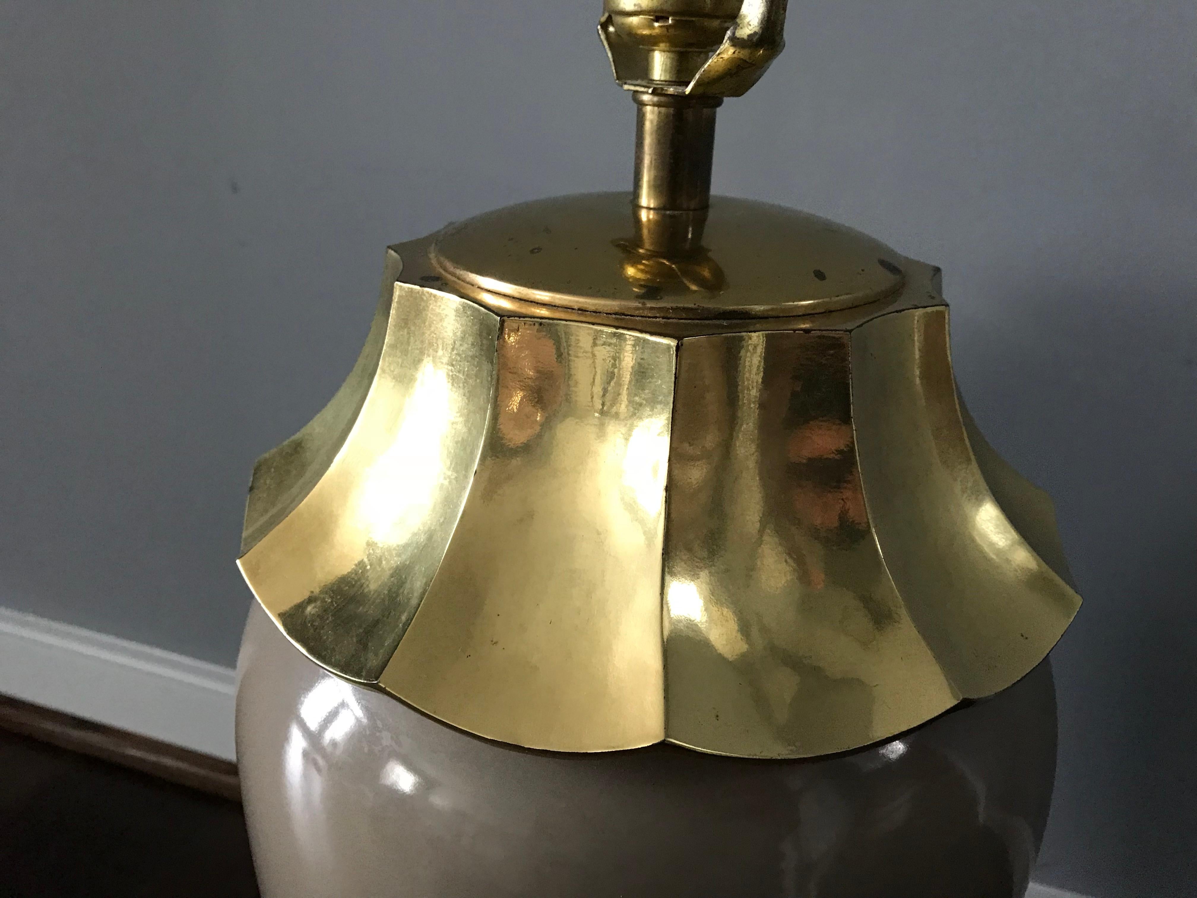 20th Century 1970s Chapman Brass and Ceramic Pagoda Motif Lamp