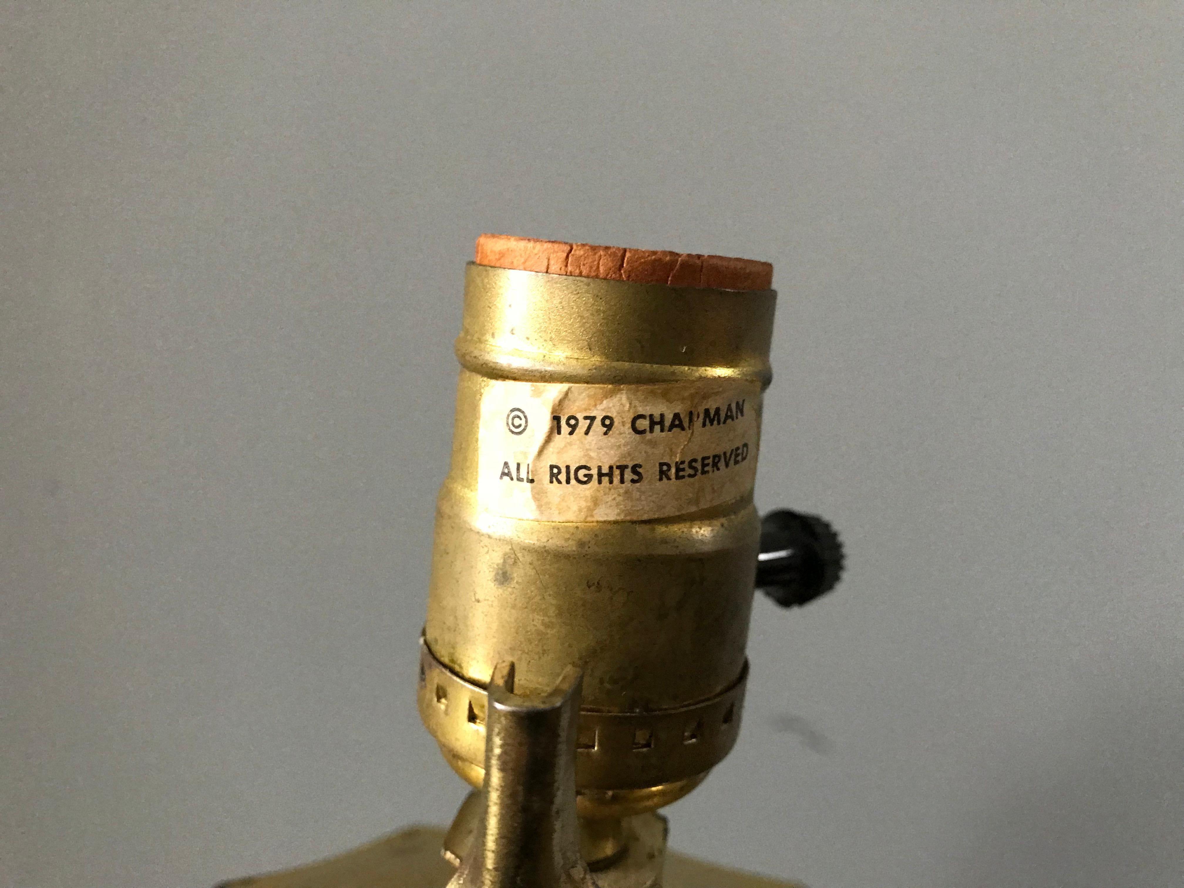 1970s Chapman Brass and Ceramic Pagoda Motif Lamp 1