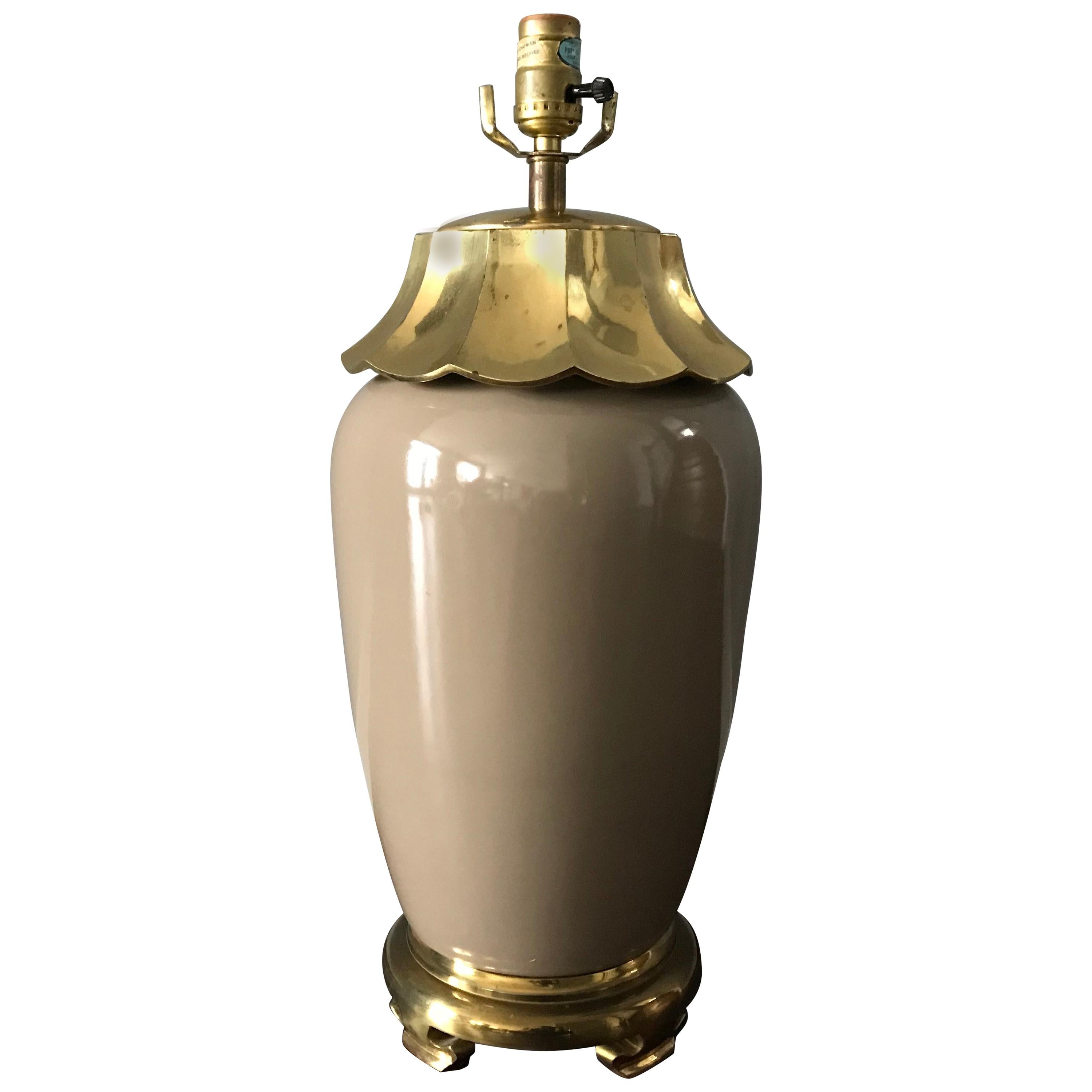 1970s Chapman Brass and Ceramic Pagoda Motif Lamp