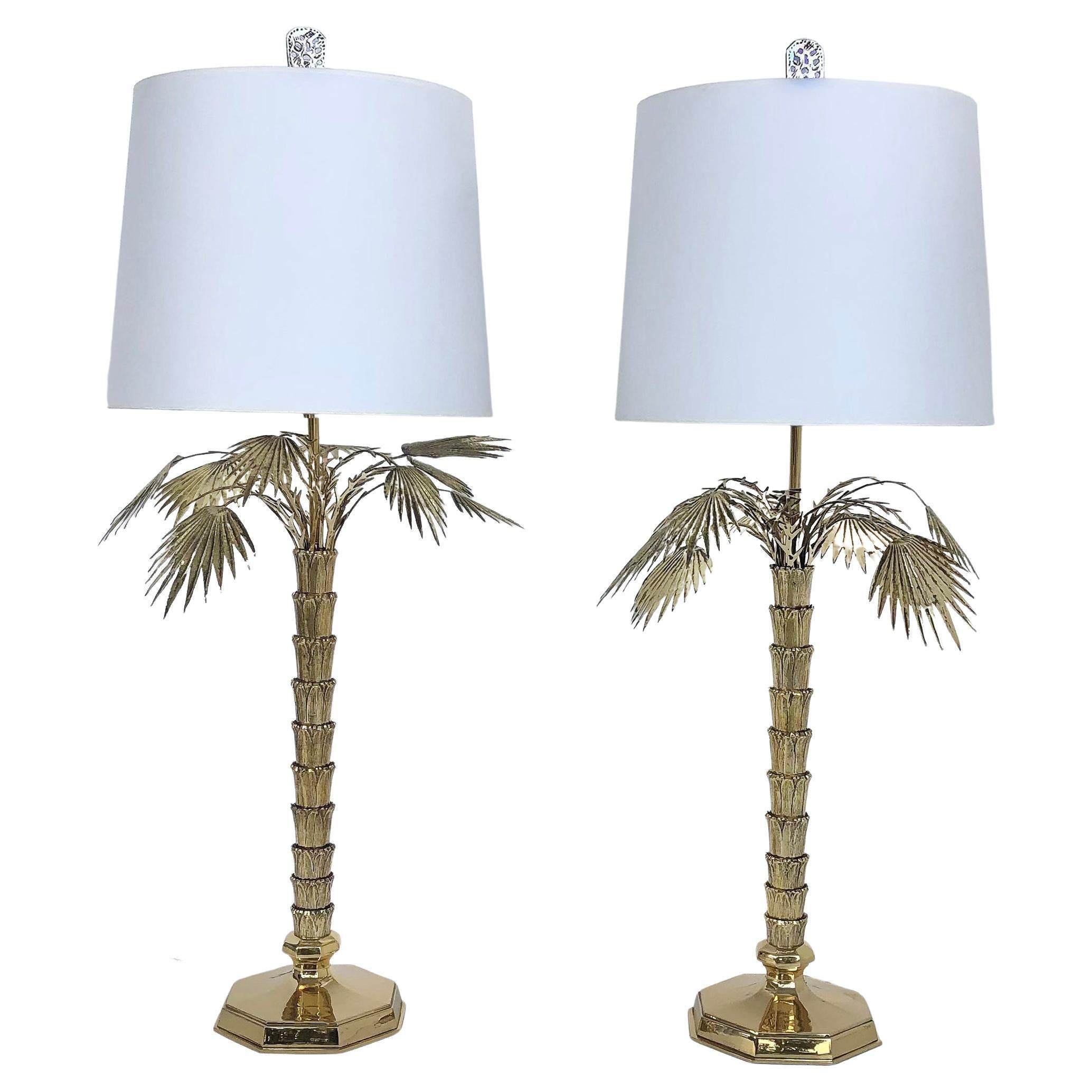 1970s Chapman Brass Palm Tree Table Lamps, Pair