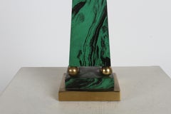 1970s Chapman Style Hollywood Regency "Egyptian" Faux Malachite & Brass Obelisk