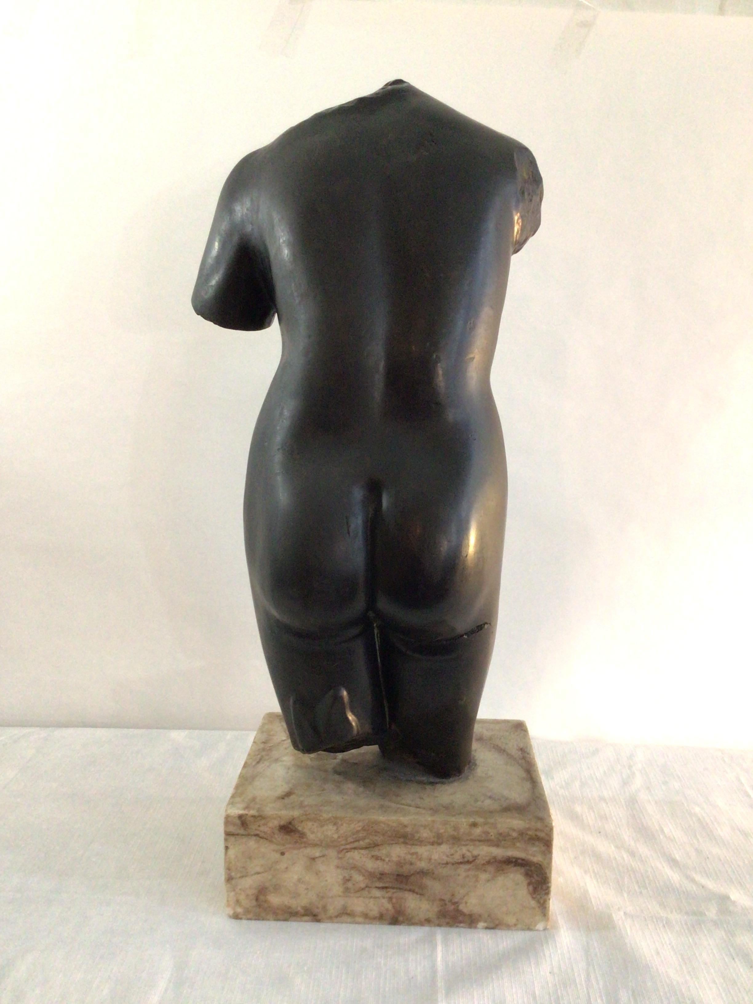 Late 20th Century 1970s Charcoaled Ceramic Torso of a Nude Female on a Painted Plaster Base For Sale