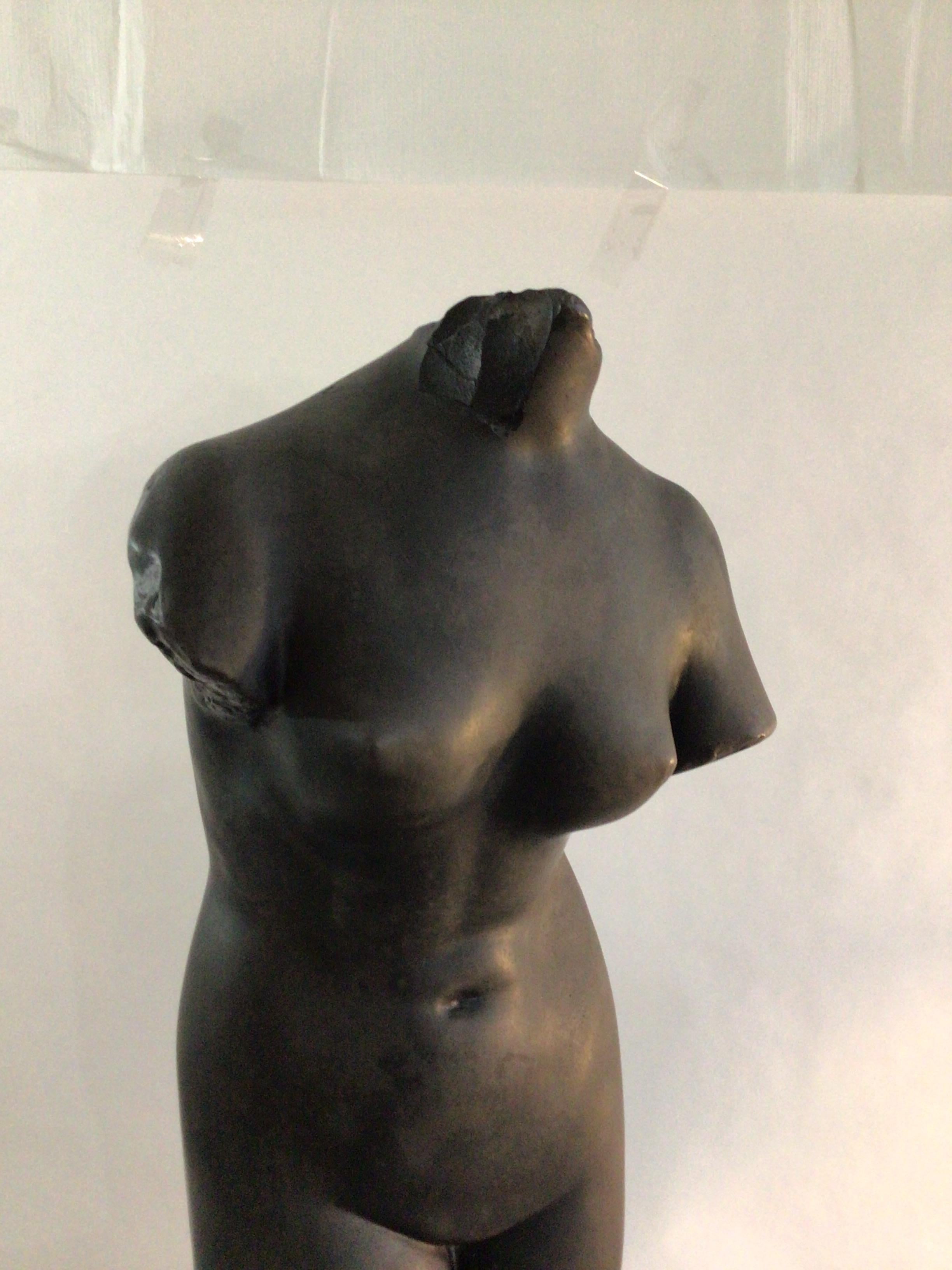 1970s Charcoaled Ceramic Torso of a Nude Female on a Painted Plaster Base For Sale 1