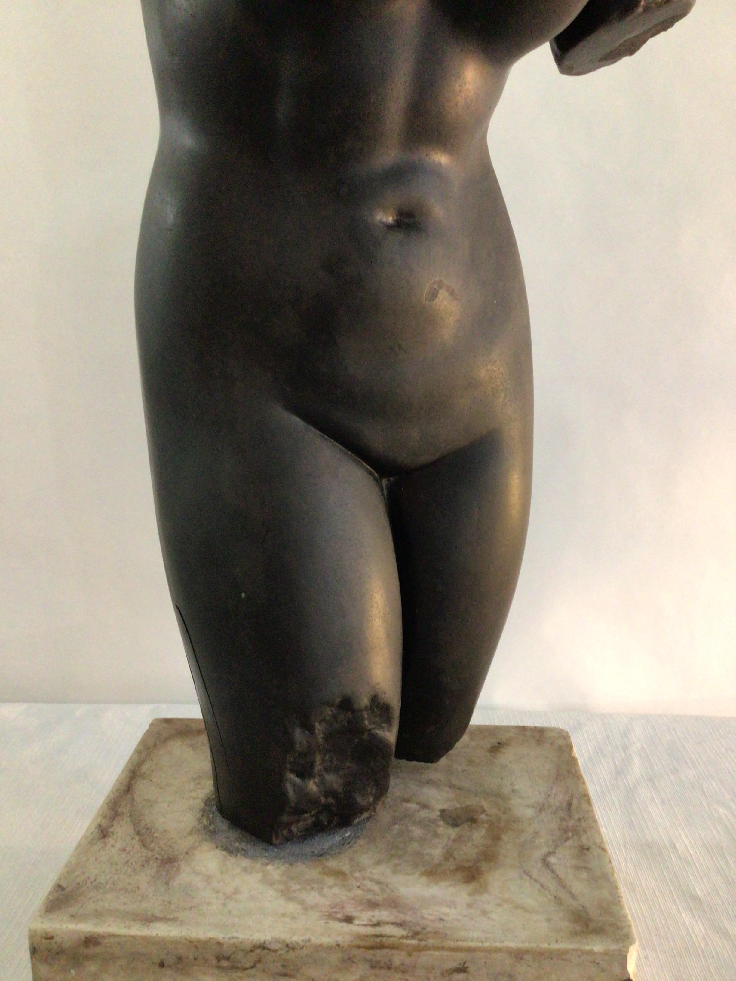 1970s Charcoaled Ceramic Torso of a Nude Female on a Painted Plaster Base For Sale 2