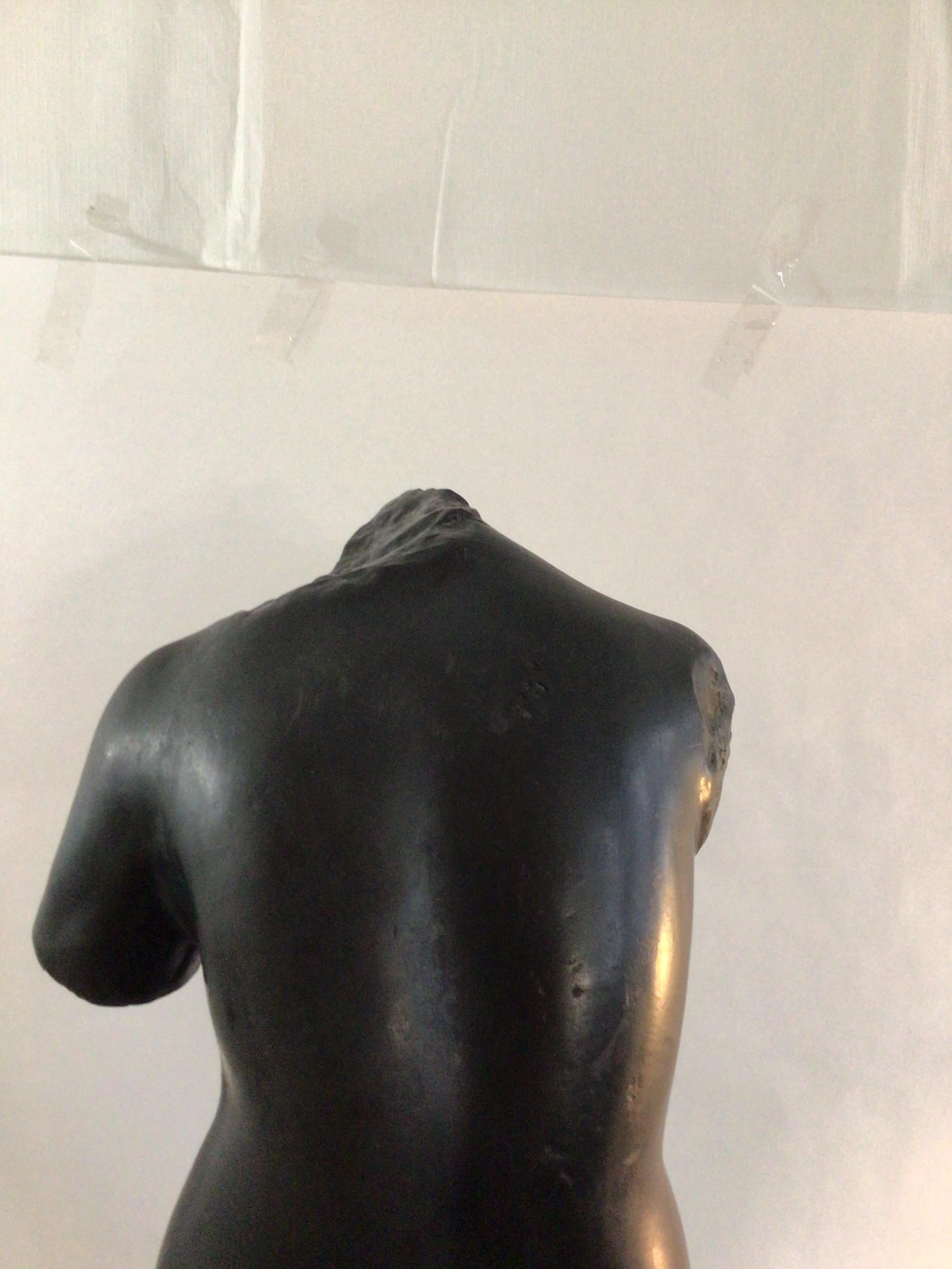 1970s Charcoaled Ceramic Torso of a Nude Female on a Painted Plaster Base For Sale 3