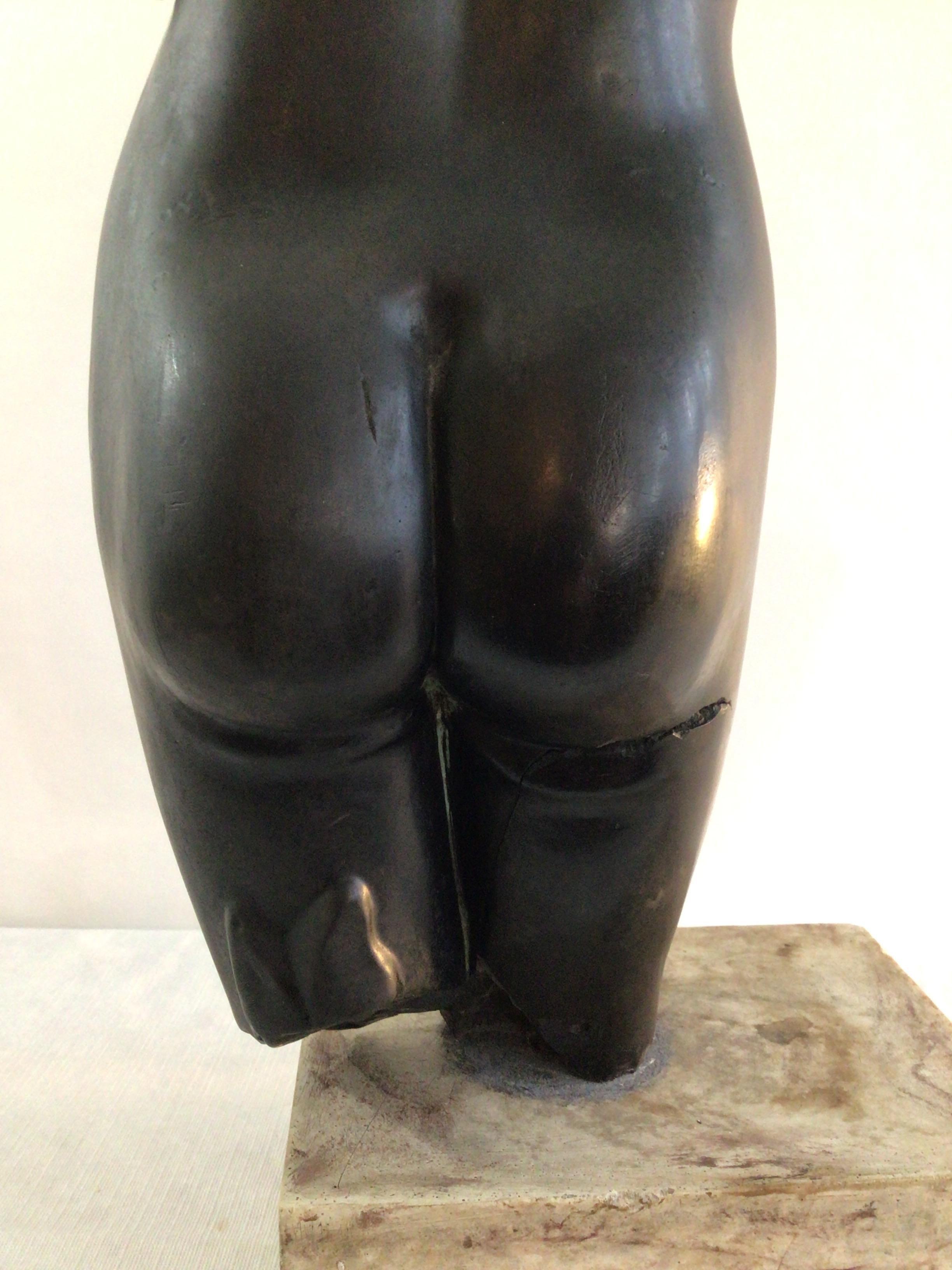 1970s Charcoaled Ceramic Torso of a Nude Female on a Painted Plaster Base For Sale 4