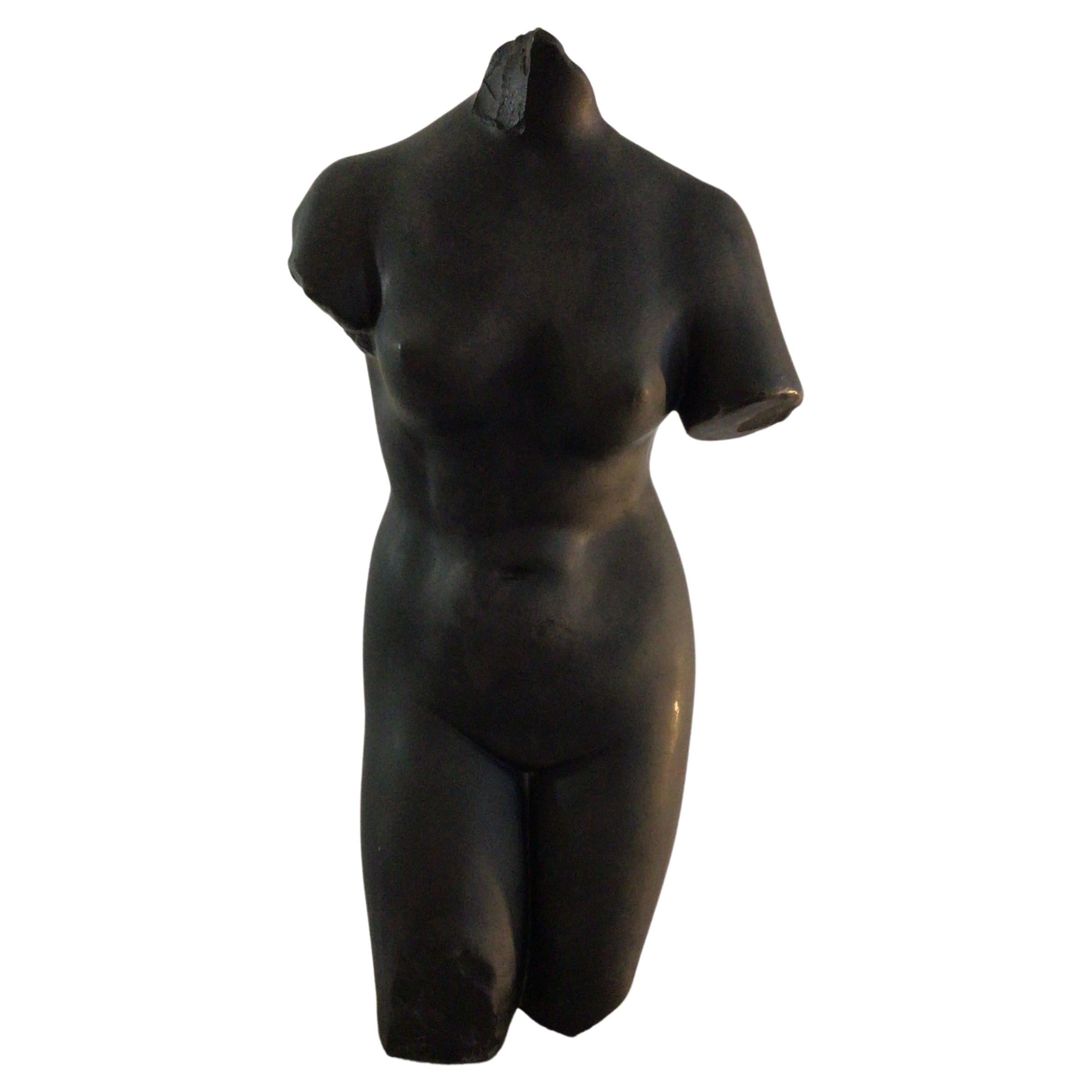 1970s Charcoaled Ceramic Torso of a Nude Female on a Painted Plaster Base For Sale