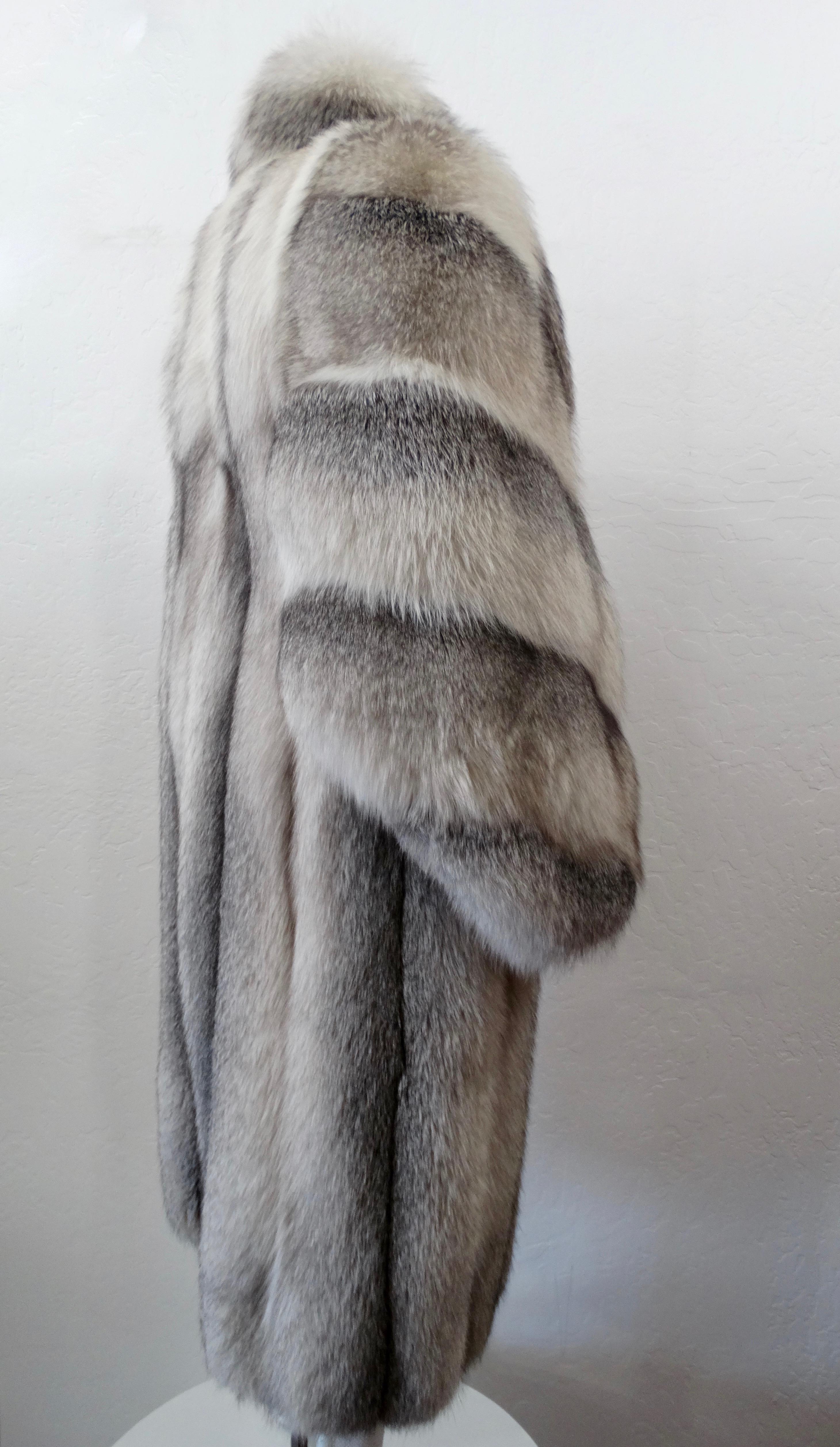 Women's or Men's Charles Calfun 1970s Grey Fox Fur Coat